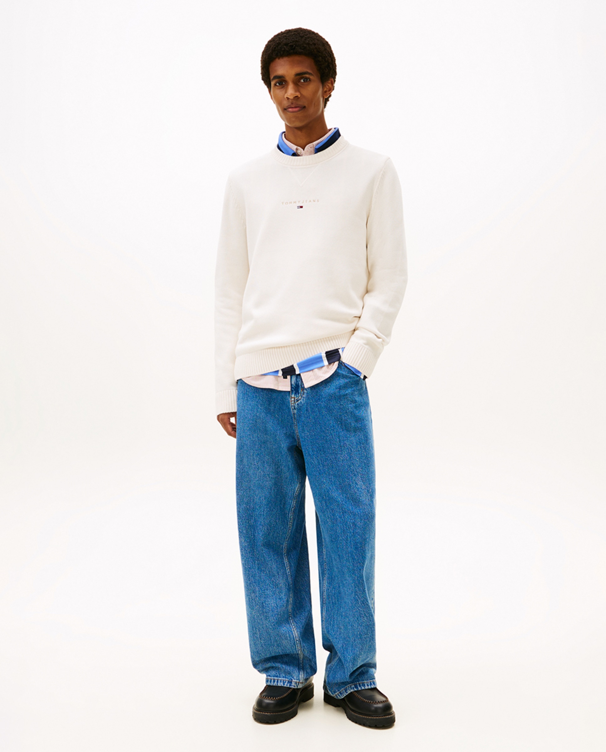 Camisola de Malha Slim Fit com Gola Redonda Cru-5
