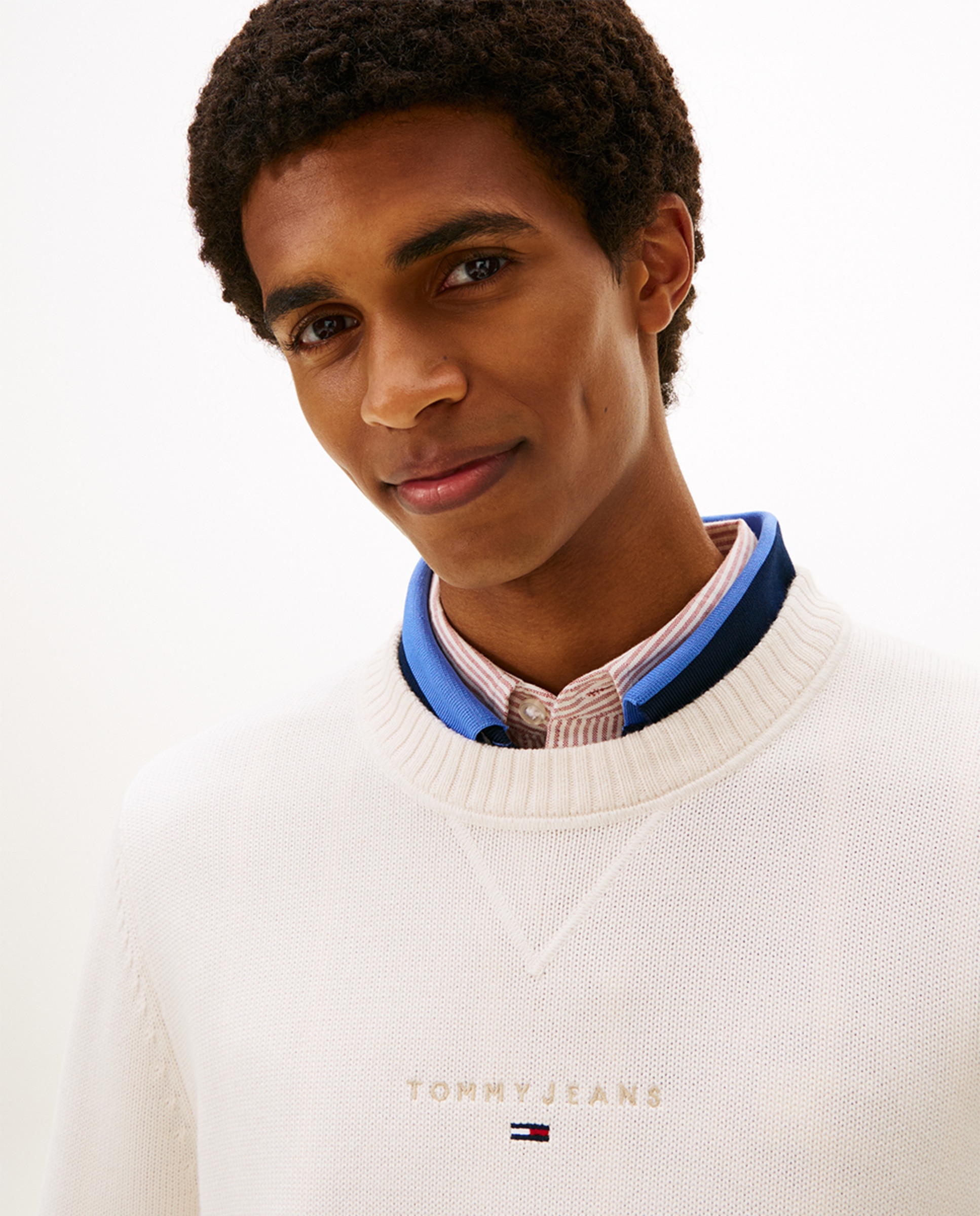Camisola de Malha Slim Fit com Gola Redonda Cru-3