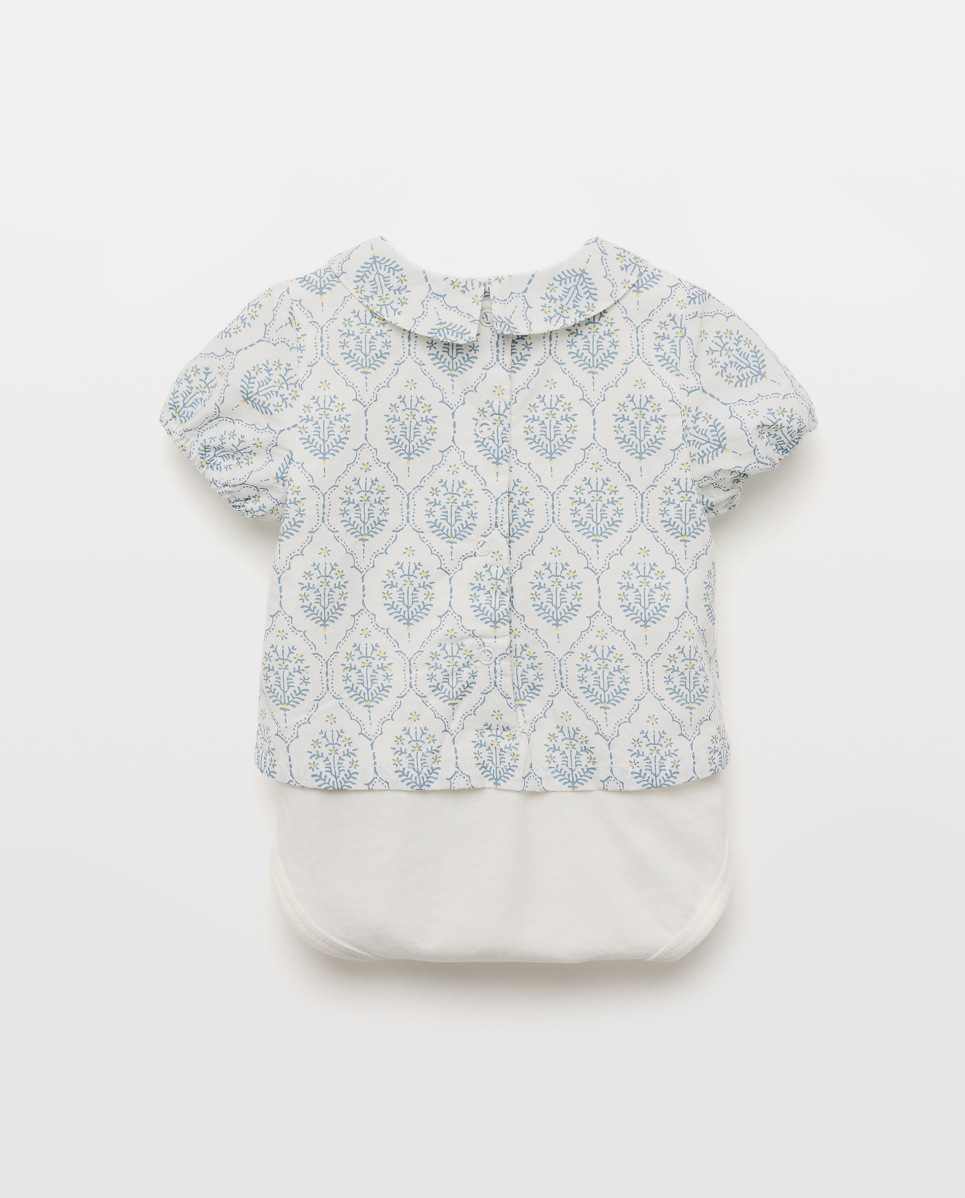 Blusa body de recién nacido manga corta flores sello Blanco roto-2