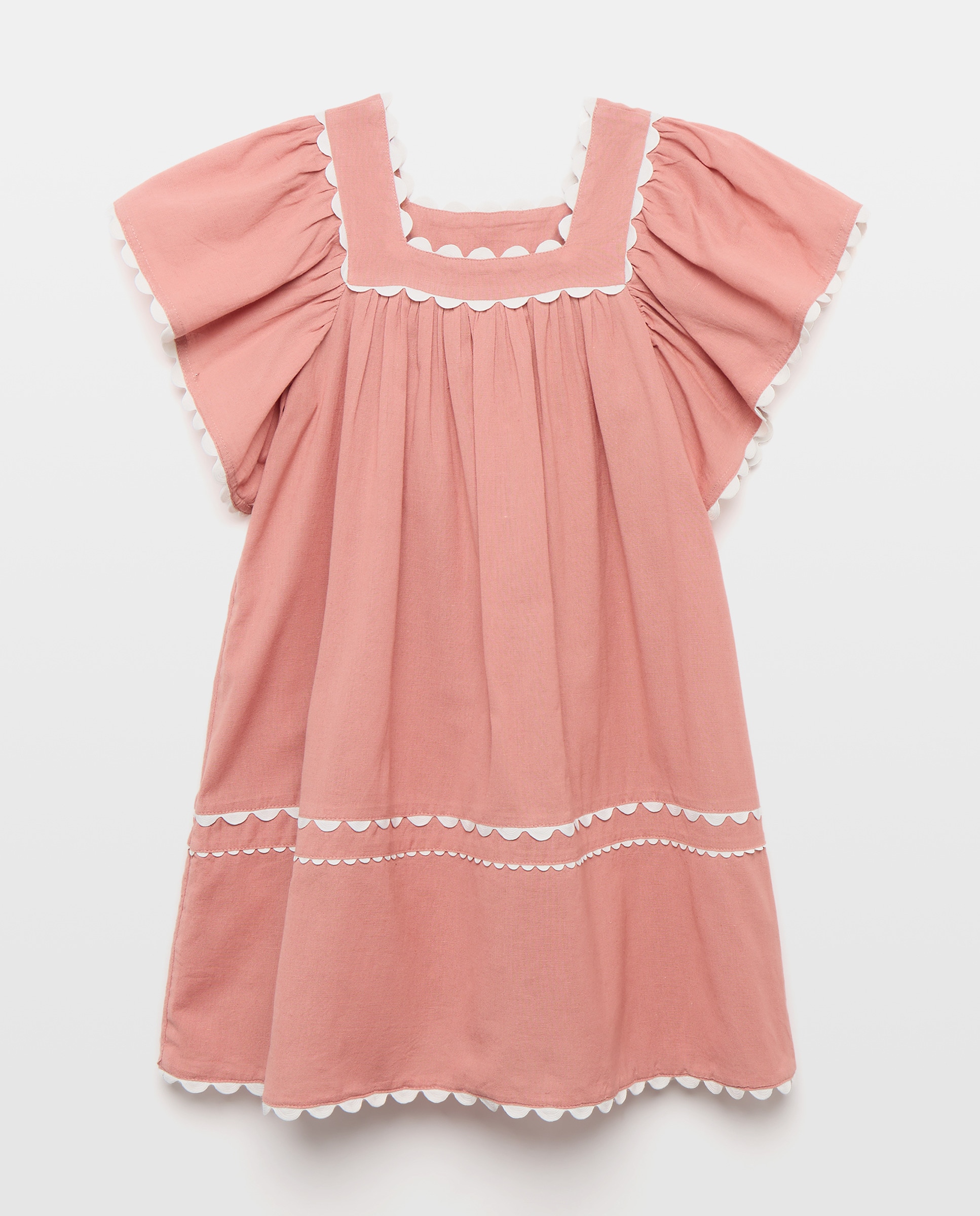 Vestido niña de lino con cinta zigzag 230 Rosa oscuro-2