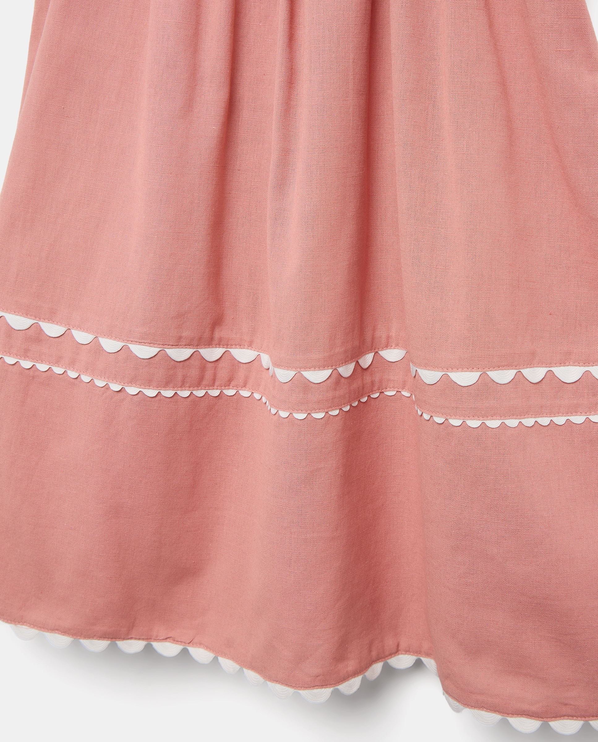 Vestido niña de lino con cinta zigzag 230 Rosa oscuro-3