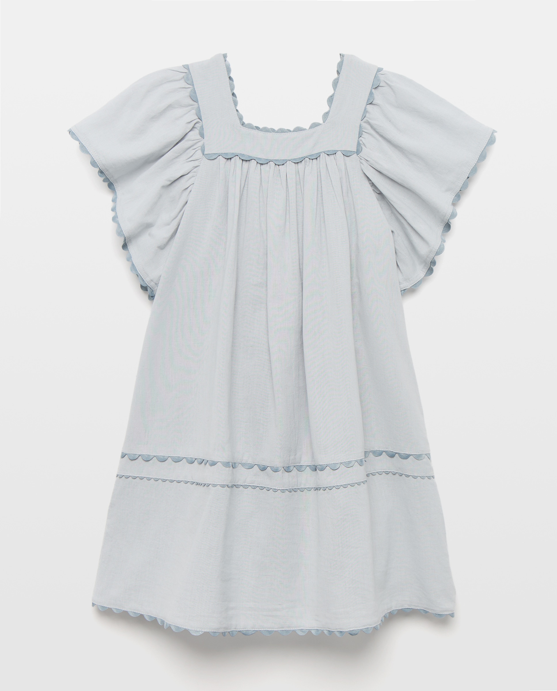 Vestido niña de lino con cinta zigzag Hielo-2