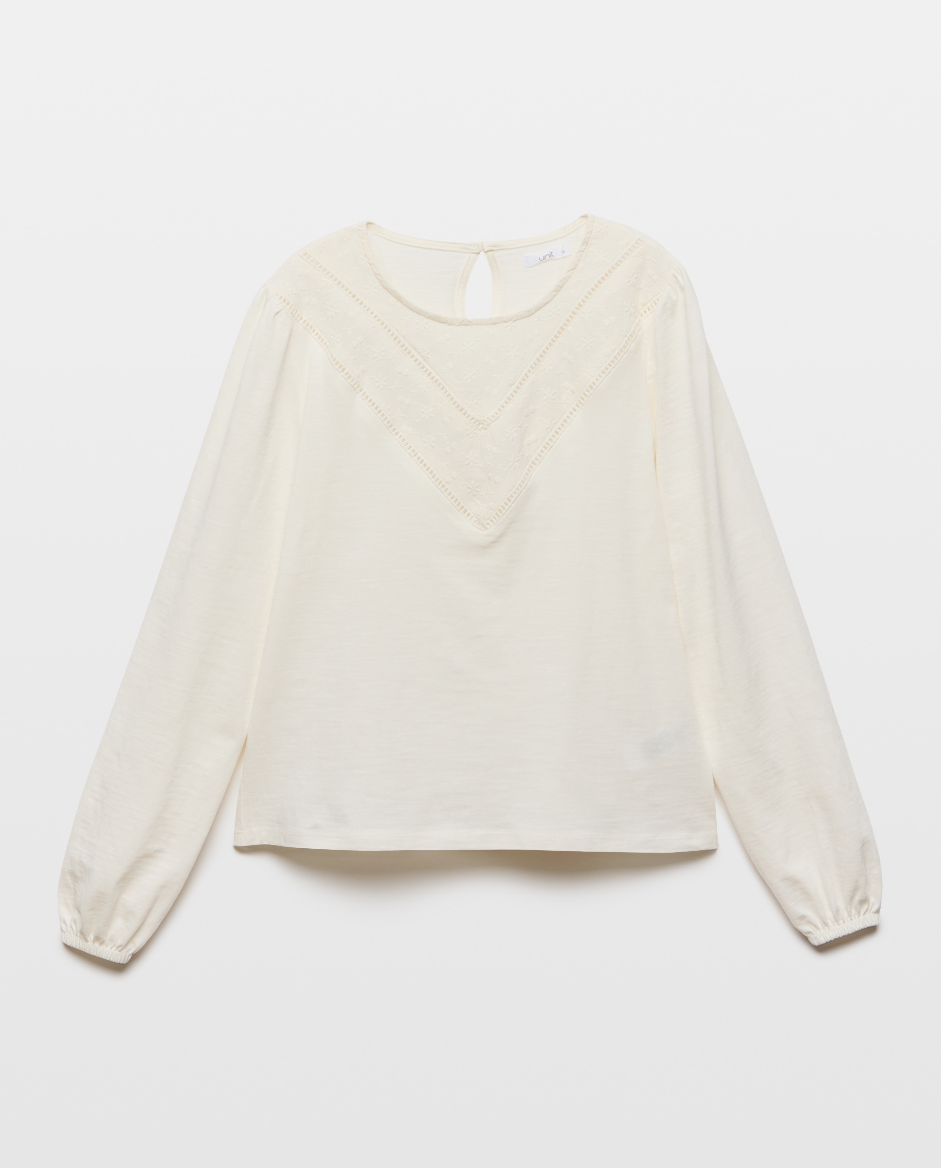 Camiseta de mujer cuello caja canesú bordado 120 Crudo-4
