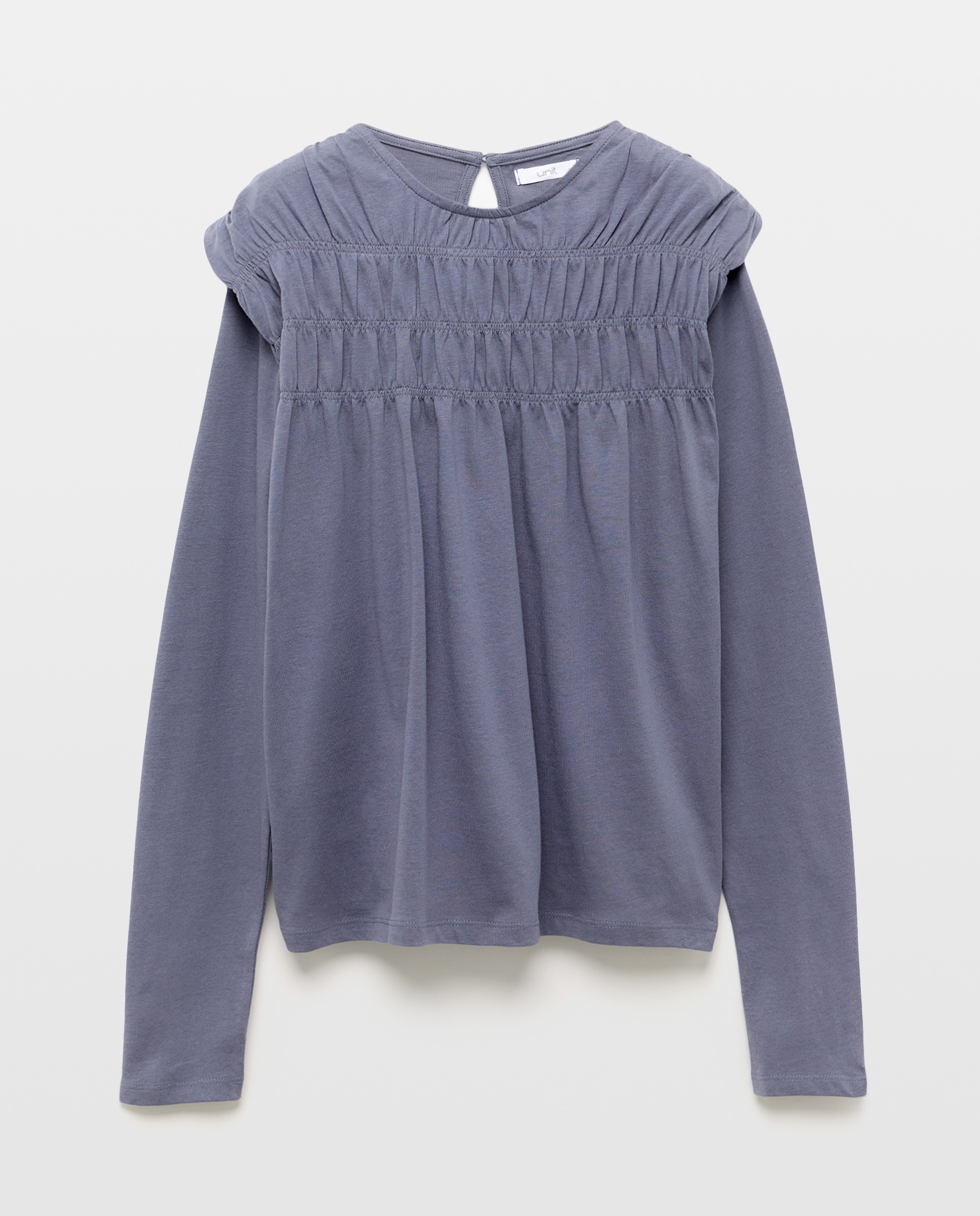 Camiseta de mujer cuello caja con fruncido 400 Azul-4