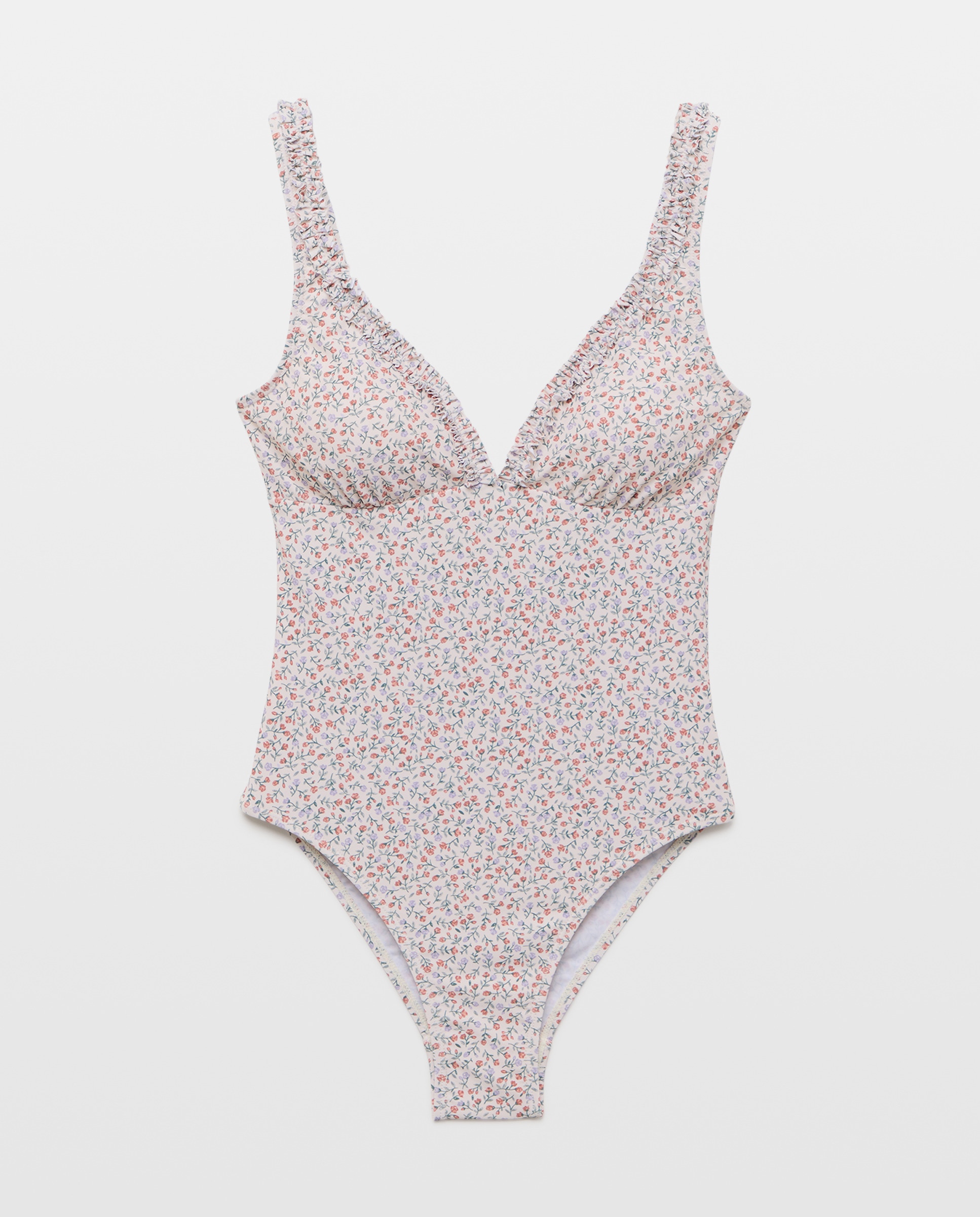 Bañador mujer escote pico minivolante Blanco roto-3