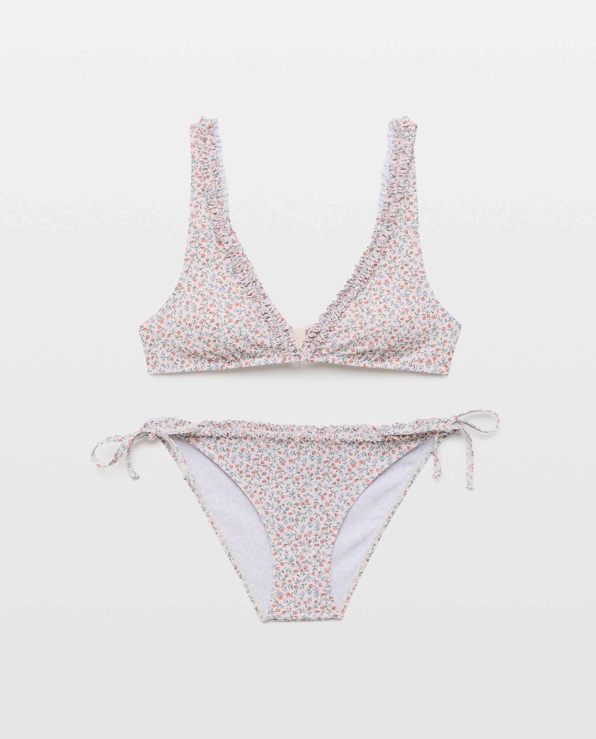 Bikini mujer escote pico minivolante Blanco roto-4
