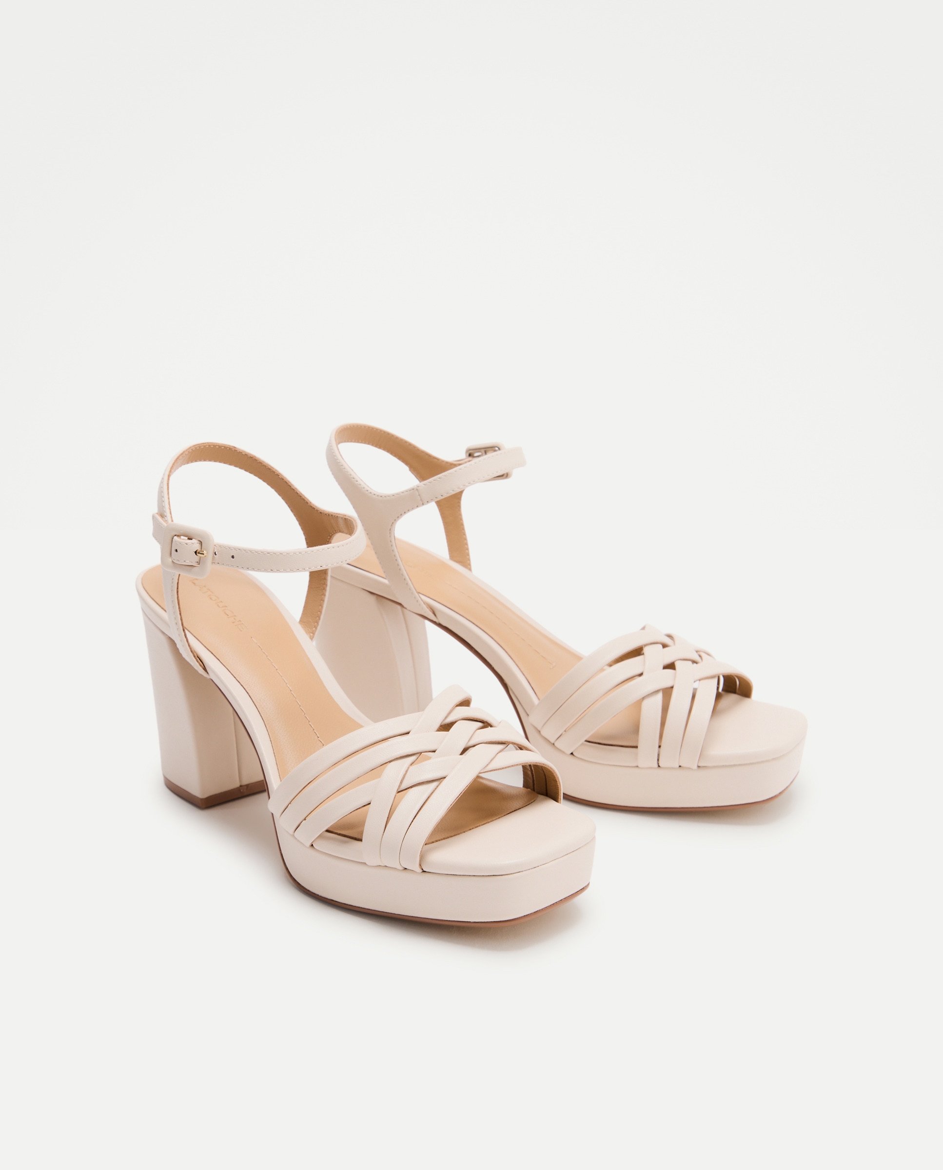 Sandálias com Tacão, Plataforma e Várias Tiras Branco-marfim-2