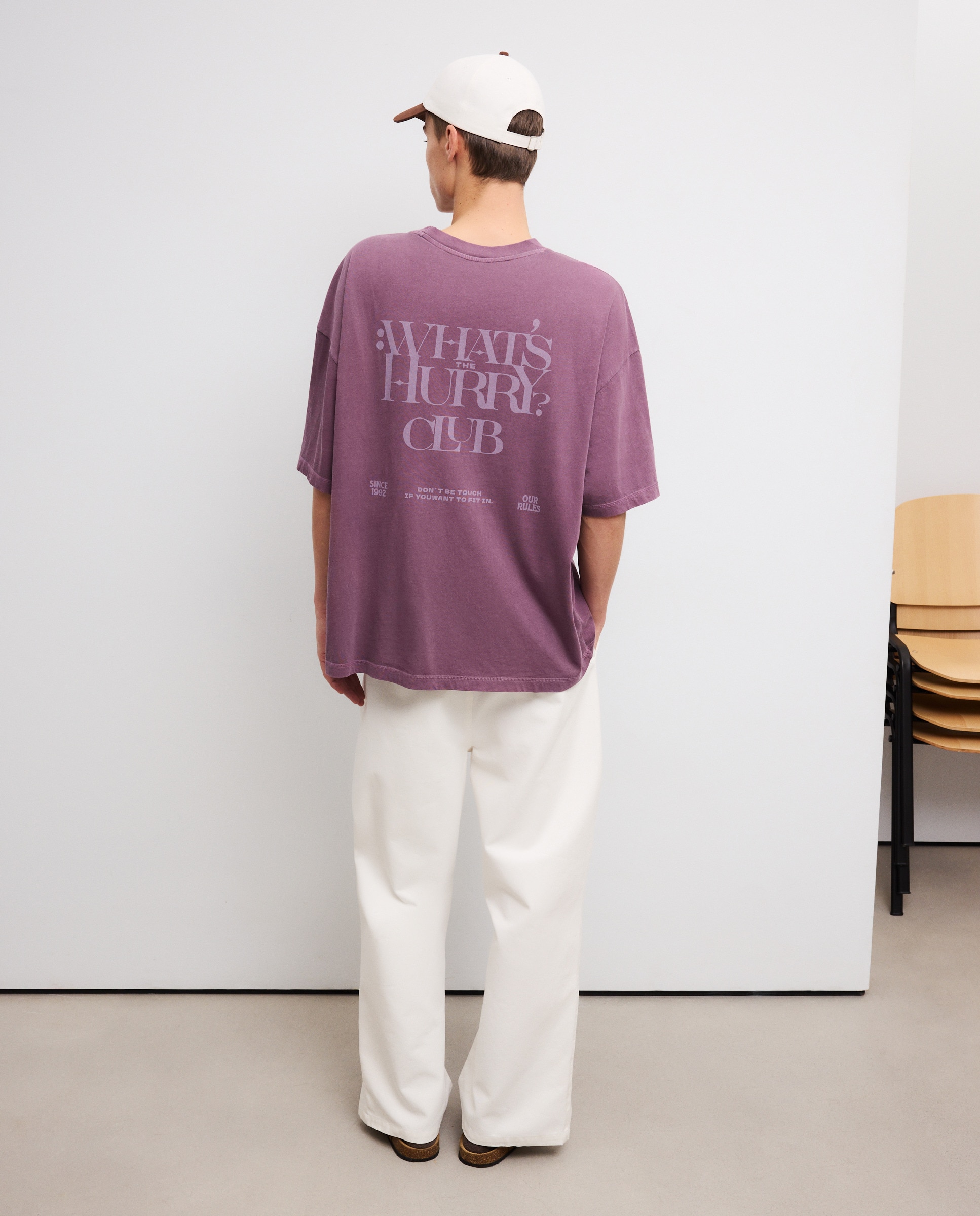 T-shirt de Manga Curta com Texto Posicional Boxy Rosa-3