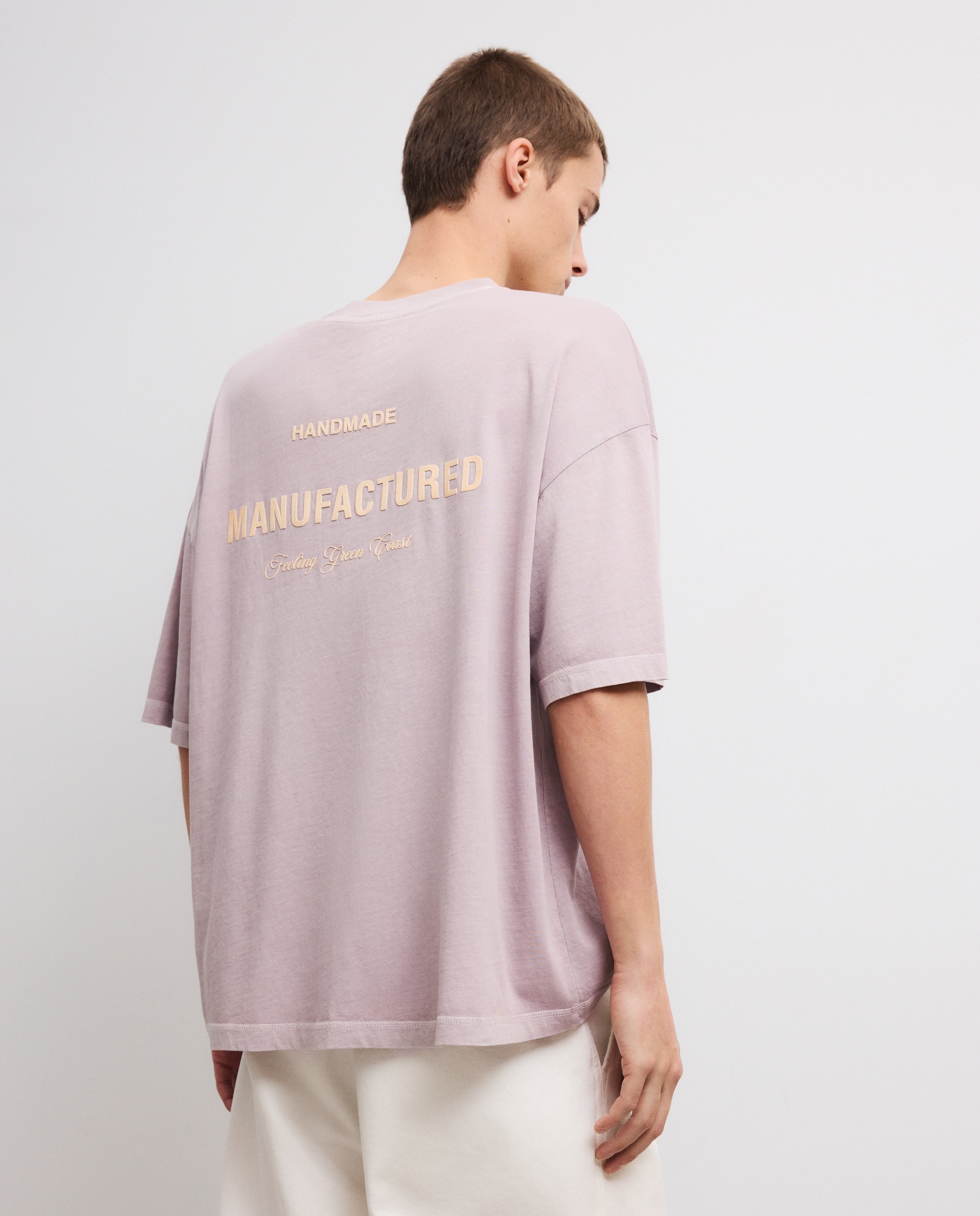 T-shirt de Manga Curta com Texto Posicional Boxy Rosa-3