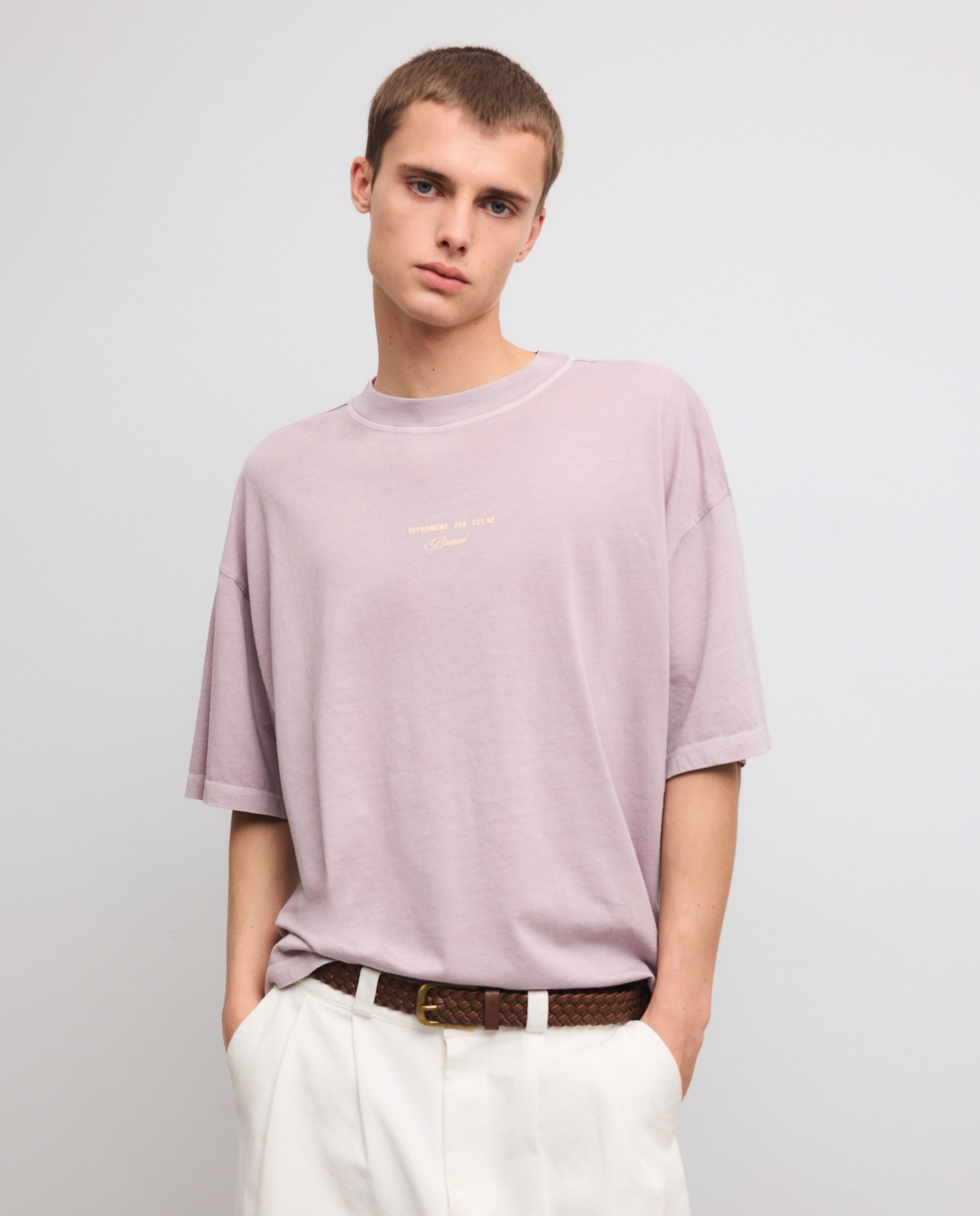 T-shirt de Manga Curta com Texto Posicional Boxy Rosa-1