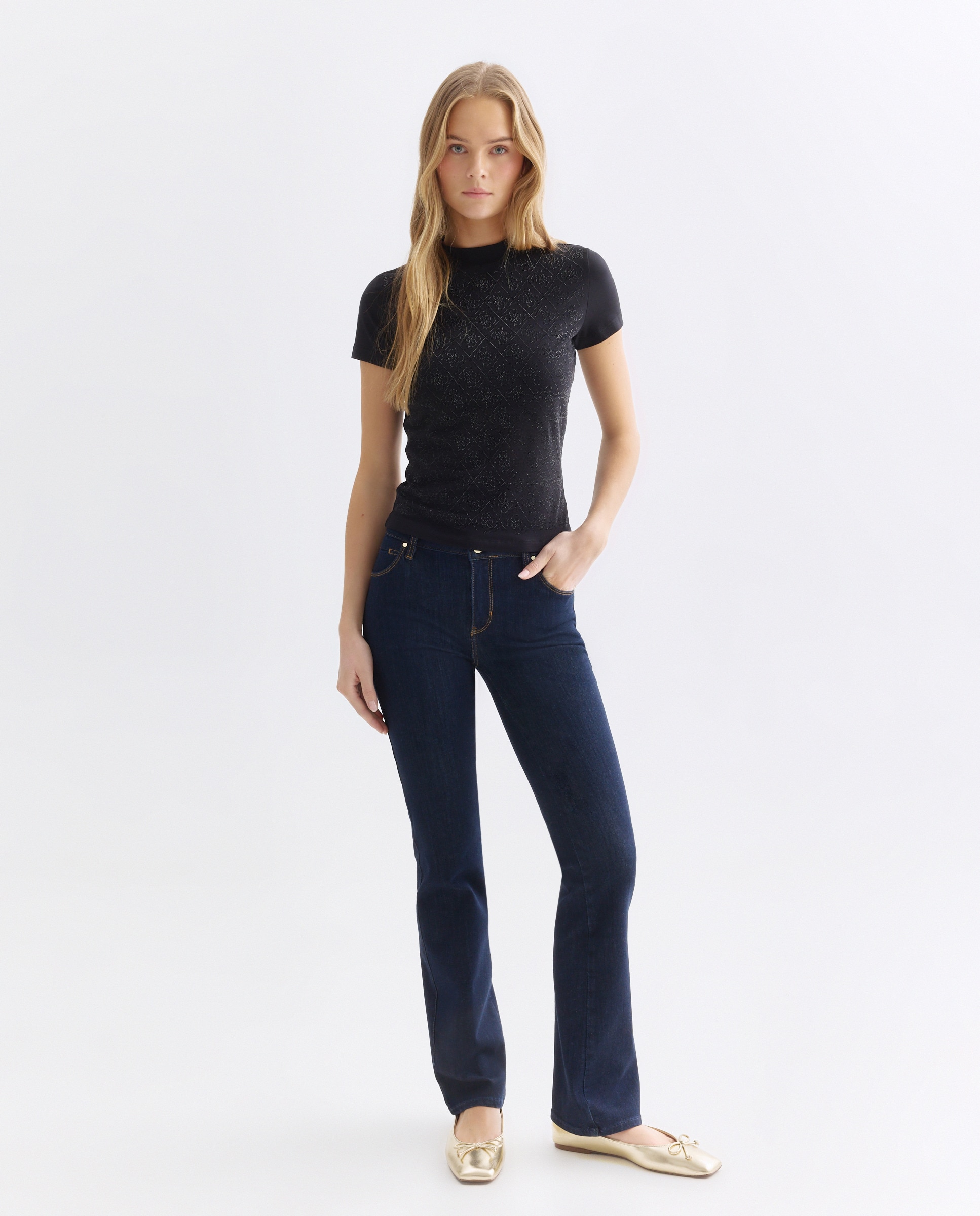 T-shirt de manga curta de mulher Preto-1