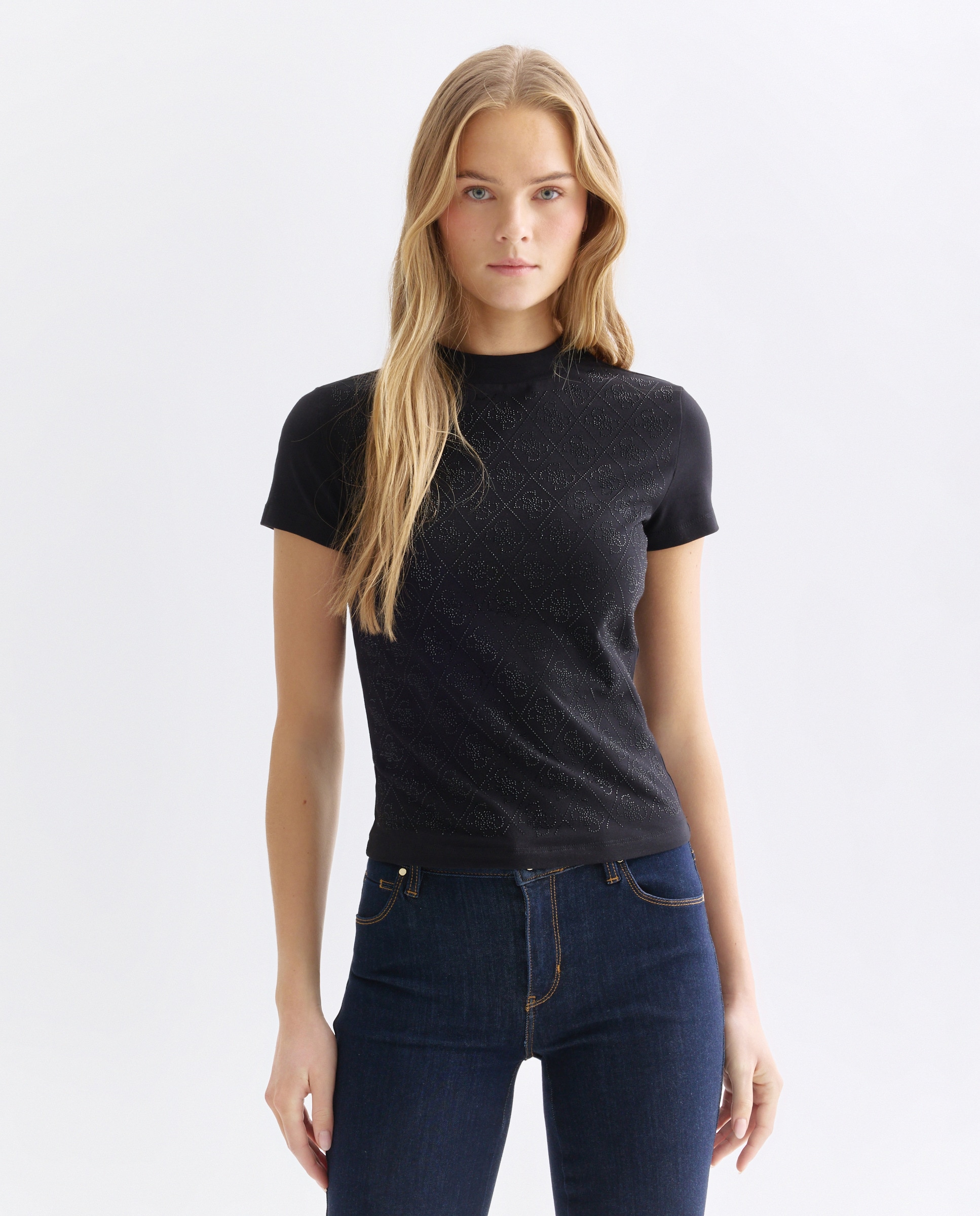 T-shirt de manga curta de mulher Preto-2