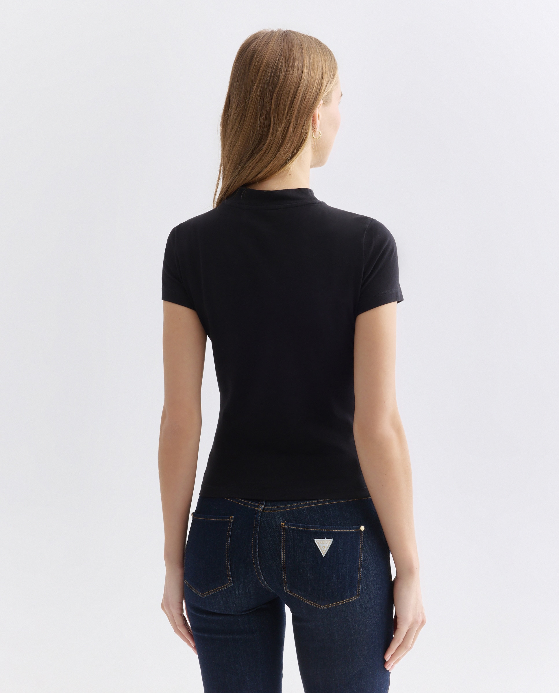 T-shirt de manga curta de mulher Preto-3