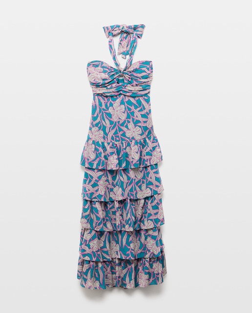 Imagem 0 de Vestido com Gola Halter e Folhos