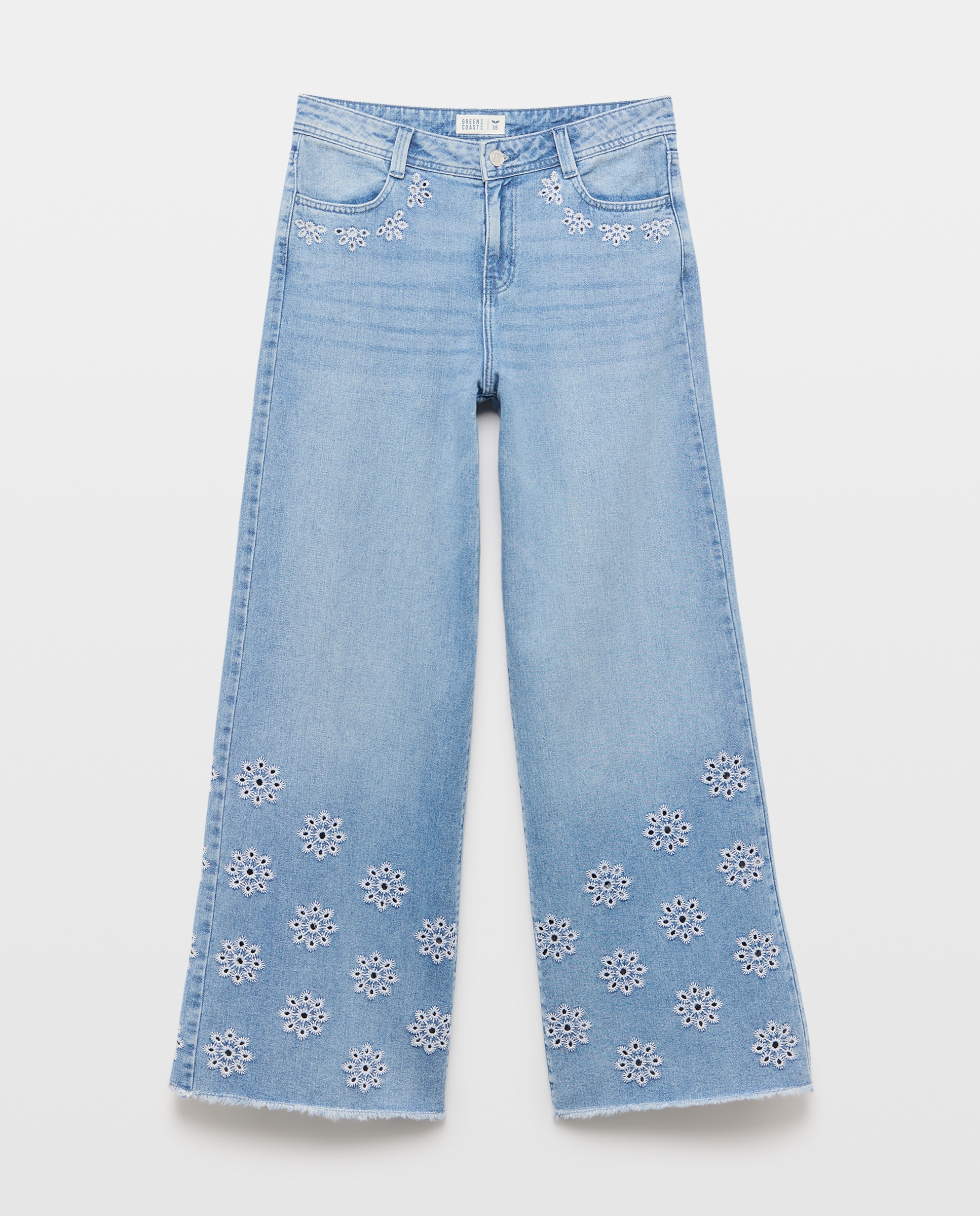 Calças Wide Leg Perfuradas Azul-índigo-4