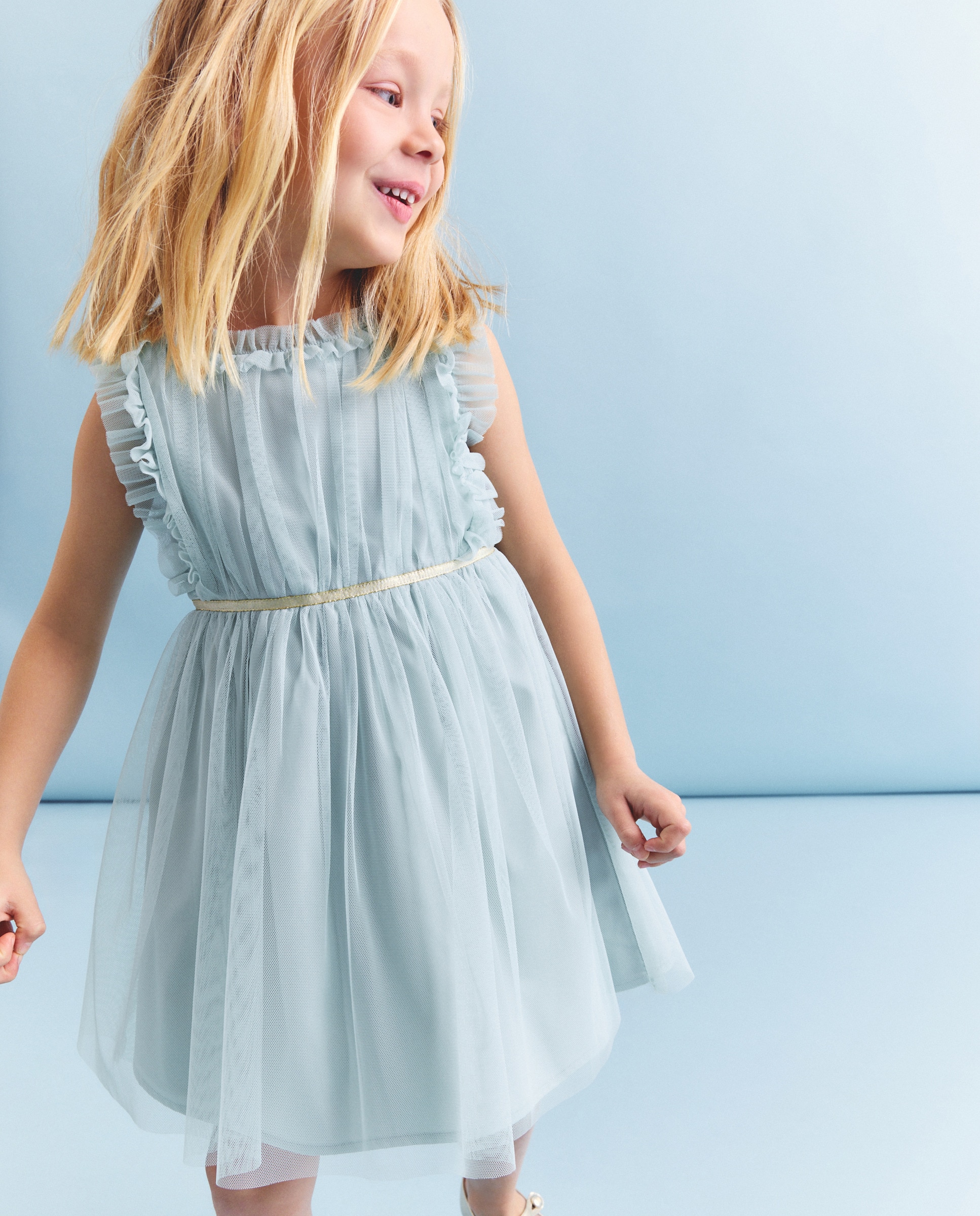 Imagem 0 de Vestido de Tule Liso com Folhos de Criança