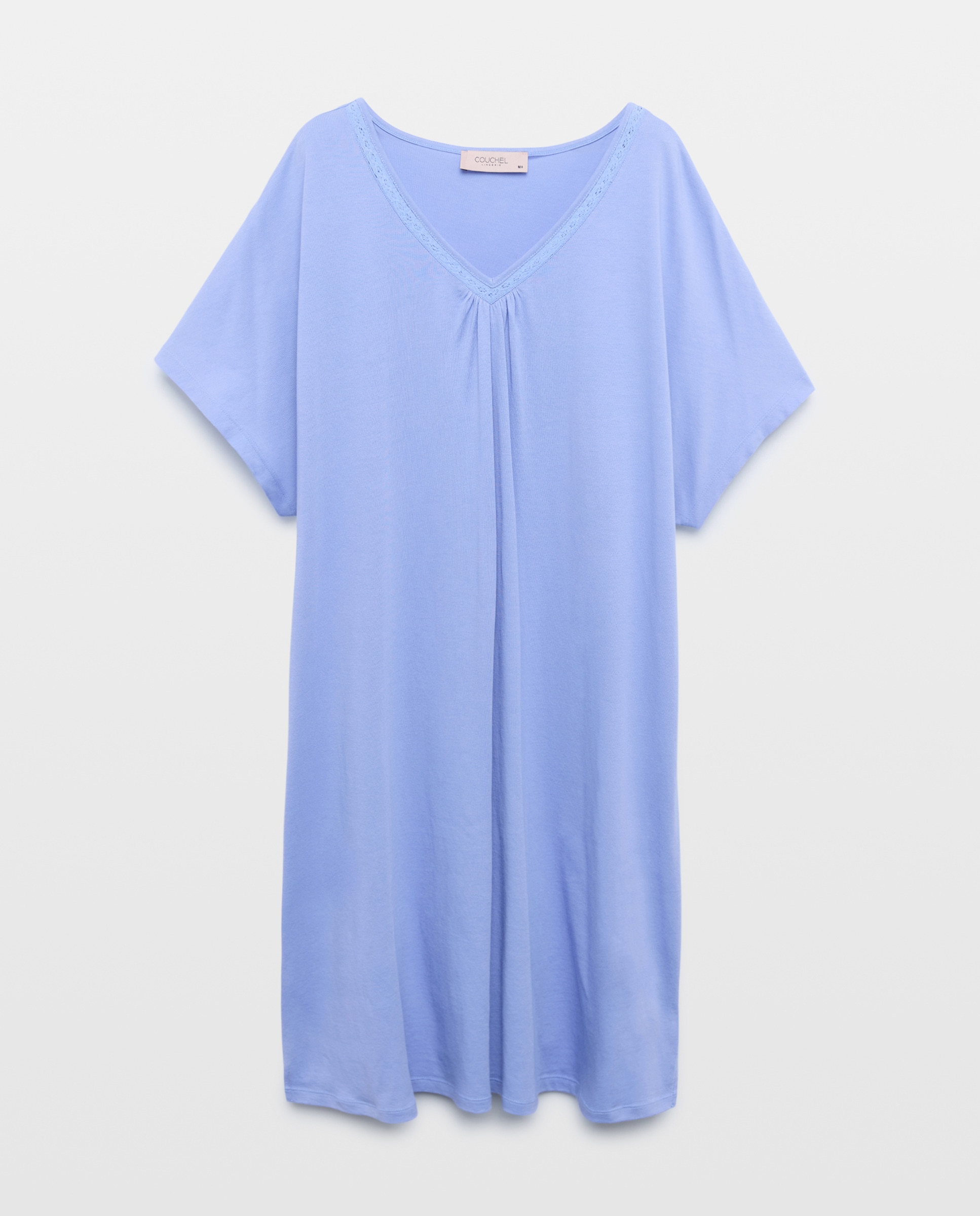 Camisa de dormir curta com renda 400 Azul-4
