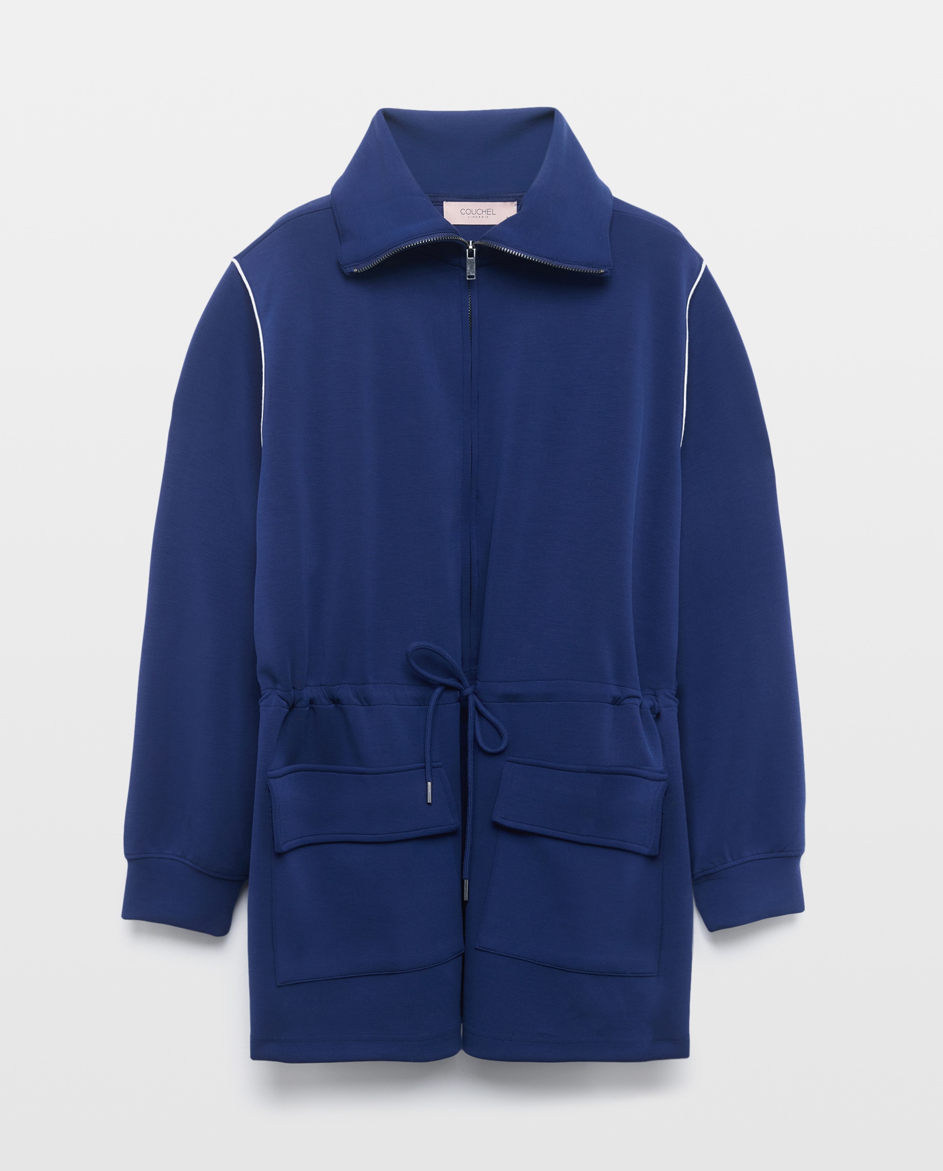 Casaco com Fecho de Correr e Cinto Azul-marinho-4