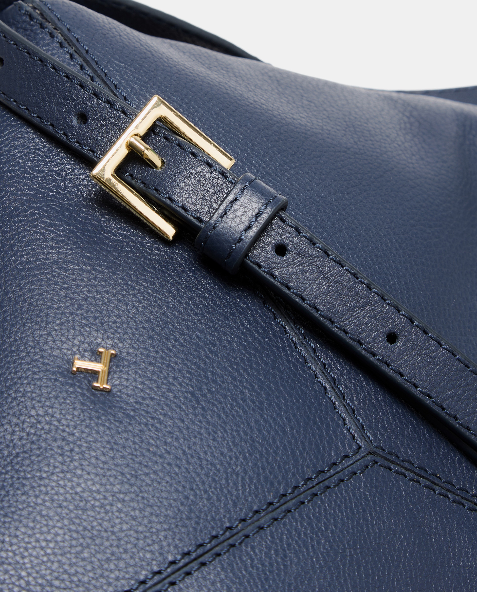 Mala a Tiracolo em Pele com Peças com Fecho de Correr Azul-marinho-5