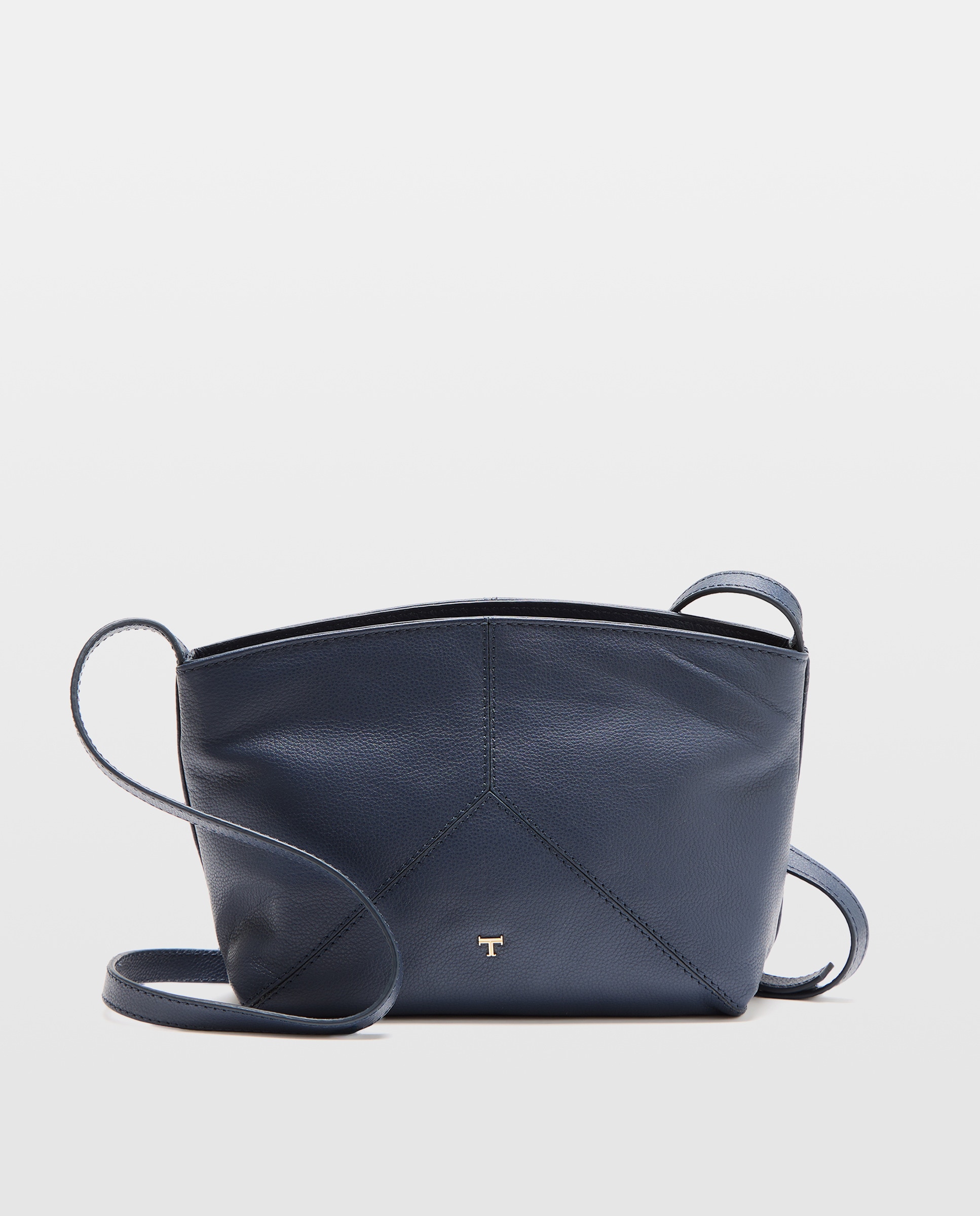 Mala a Tiracolo em Pele com Peças com Fecho de Correr Azul-marinho-1