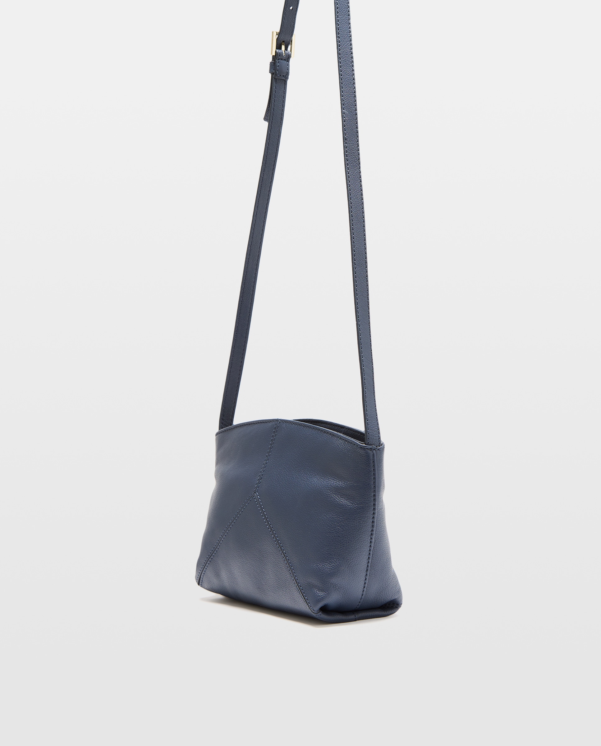 Mala a Tiracolo em Pele com Peças com Fecho de Correr Azul-marinho-3