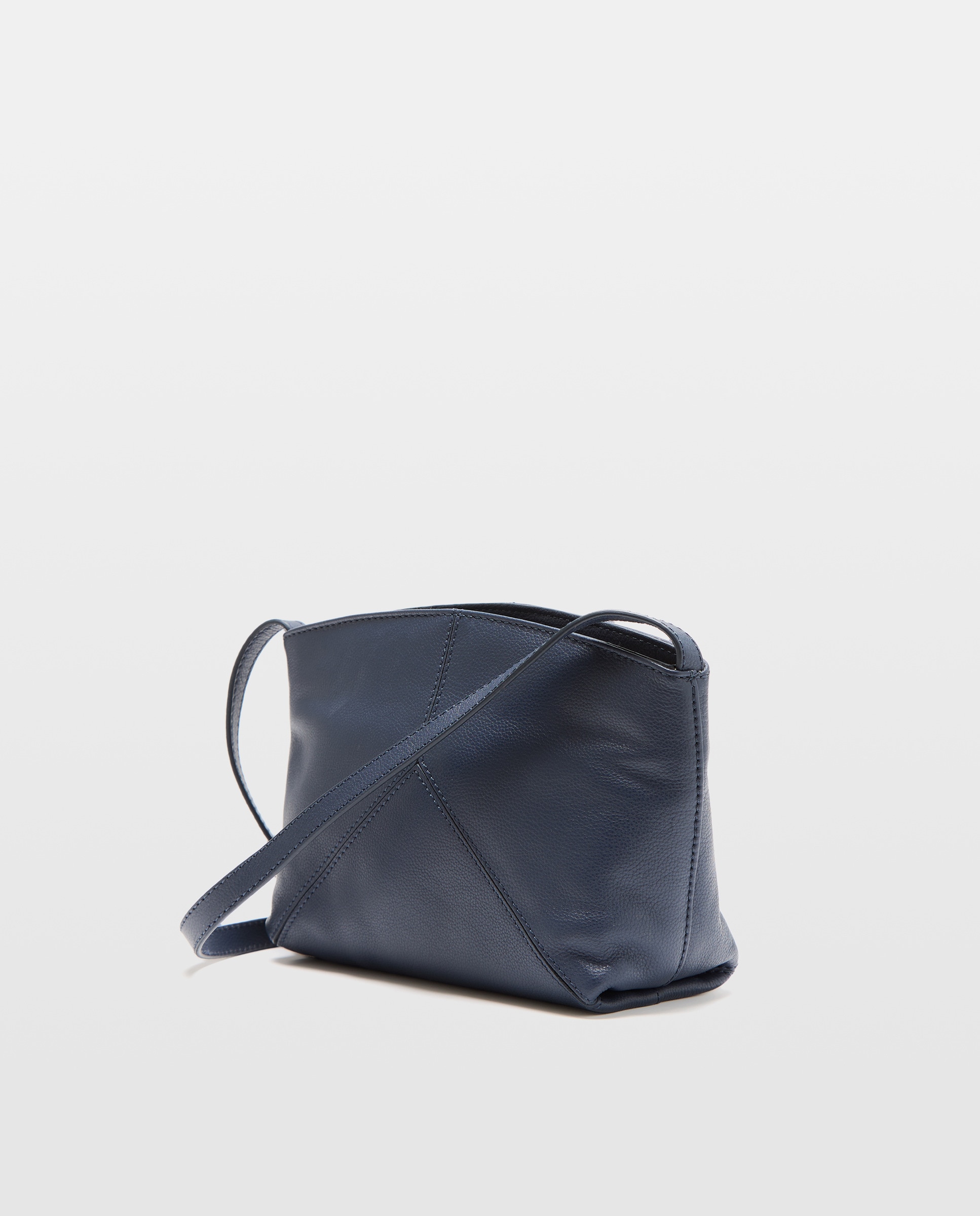 Mala a Tiracolo em Pele com Peças com Fecho de Correr Azul-marinho-2