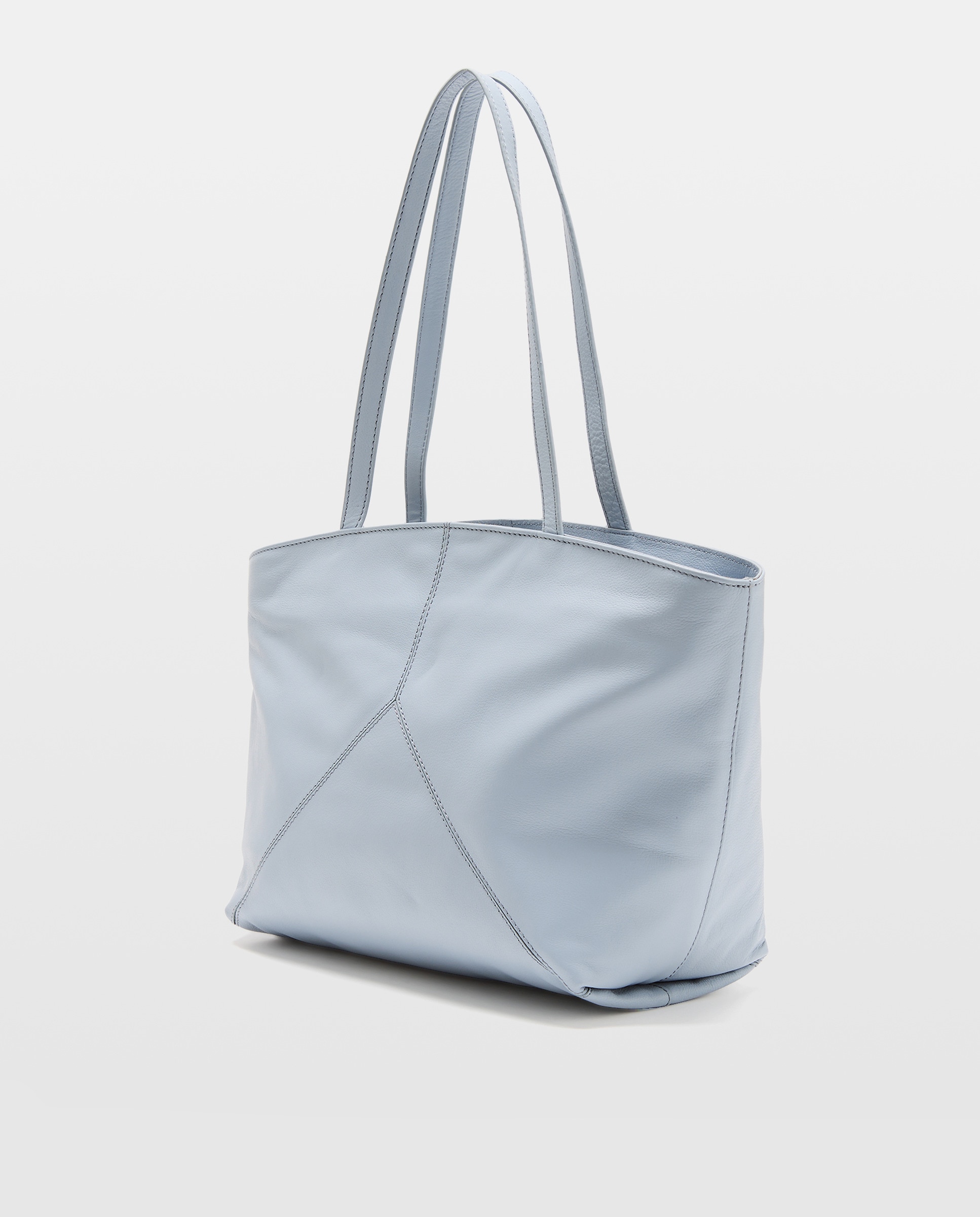 Mala Shopper em Pele com Peças e Fecho de Correr 410 Azul Claro-2