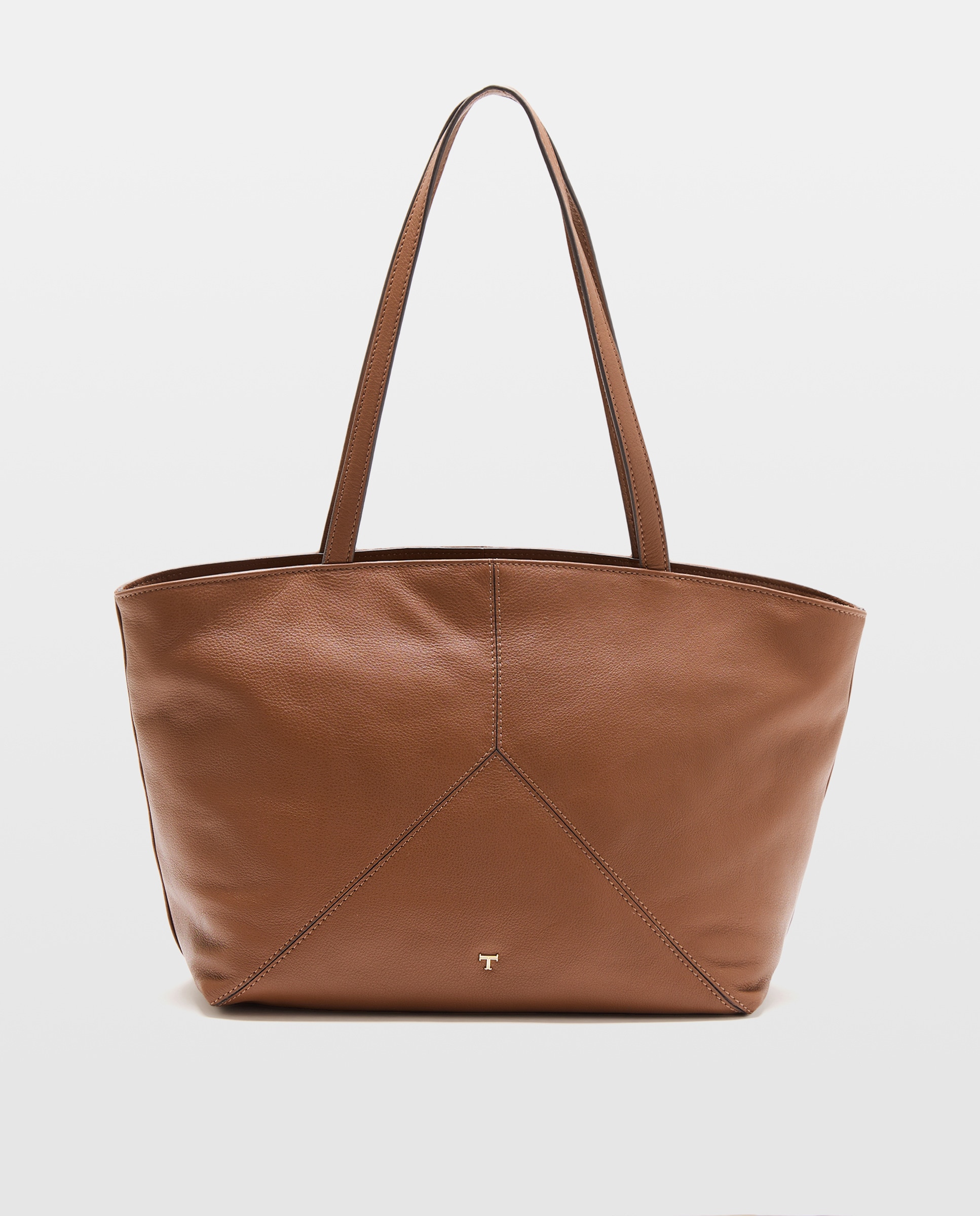 Mala Shopper em Pele com Peças e Fecho de Correr 730 Camel-1