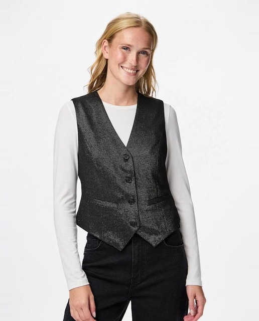 Imagem 0 de Colete com Tecido em Fio Metalizado e Fecho de Botões à Frente