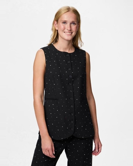 Imagem 0 de Colete com Detalhes de Strass e Decote Redondo