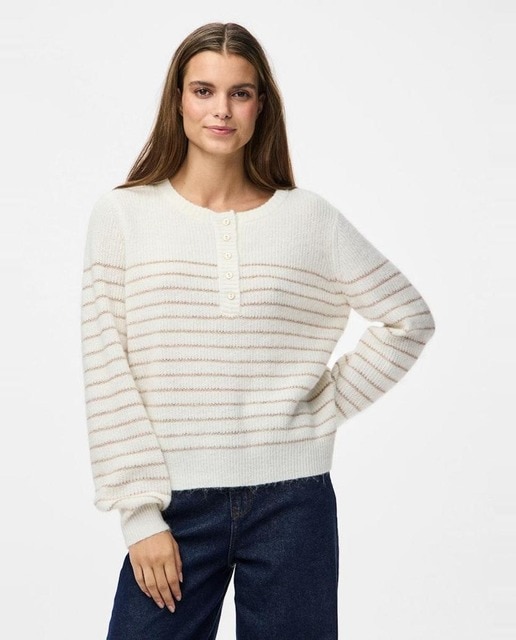 Imagem 0 de Camisola de Malha com Decote Redondo e Riscas de Fio Metalizado.