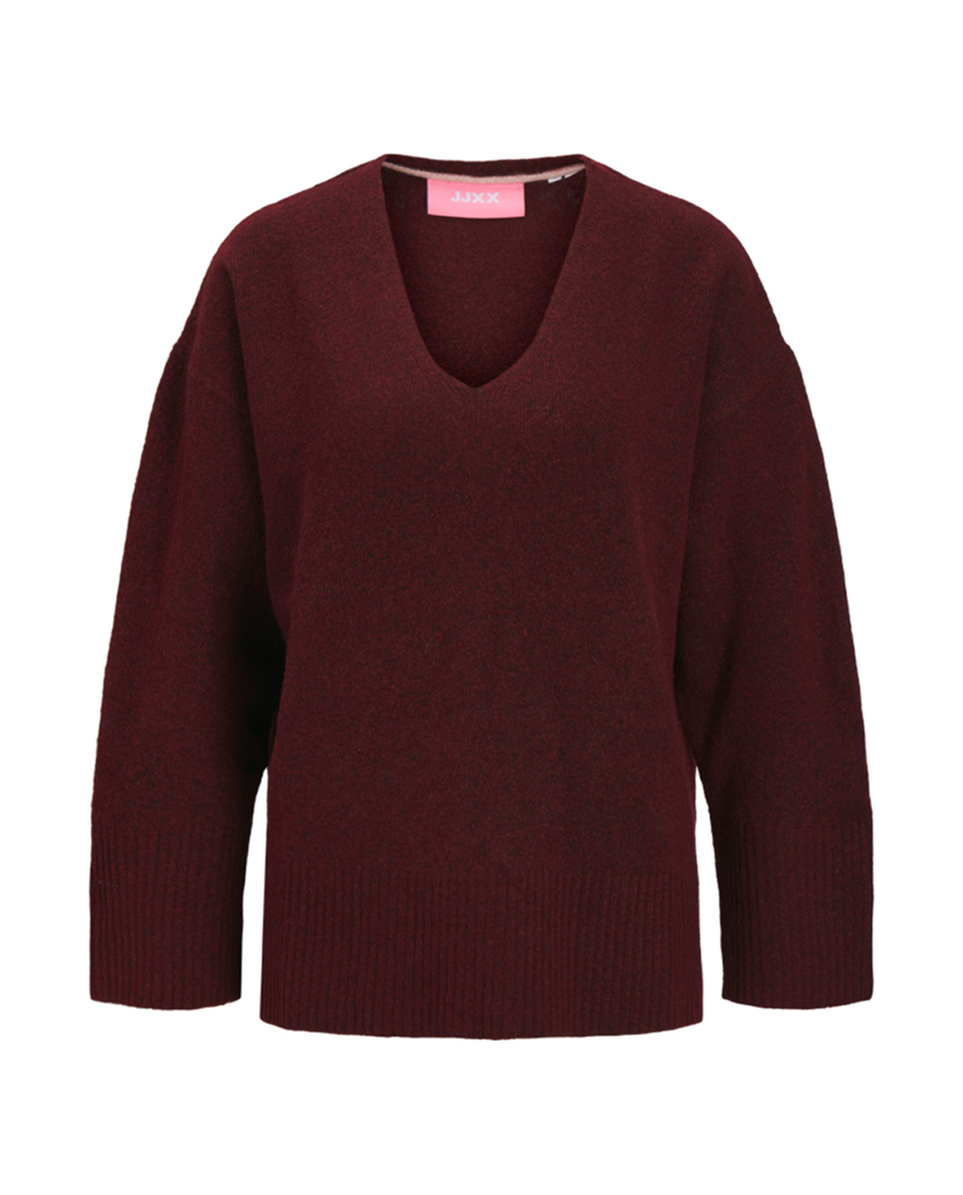 Camisola de Malha com Decote em Bico Vermelho/Grená-1