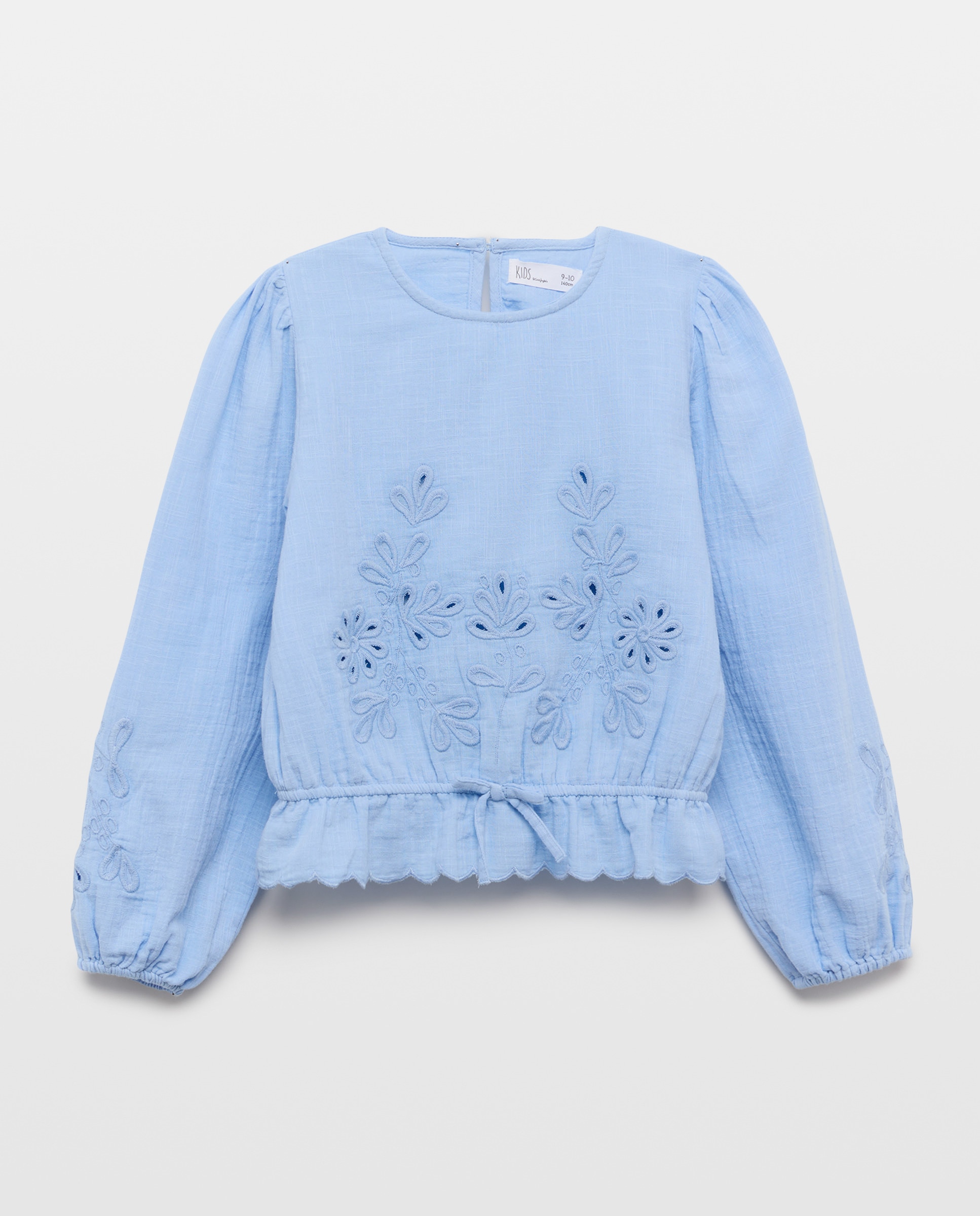 Blusa de Manga pelo Tornozelo Perfurada e Bordada no Mesmo Tom 410 Azul Claro-5