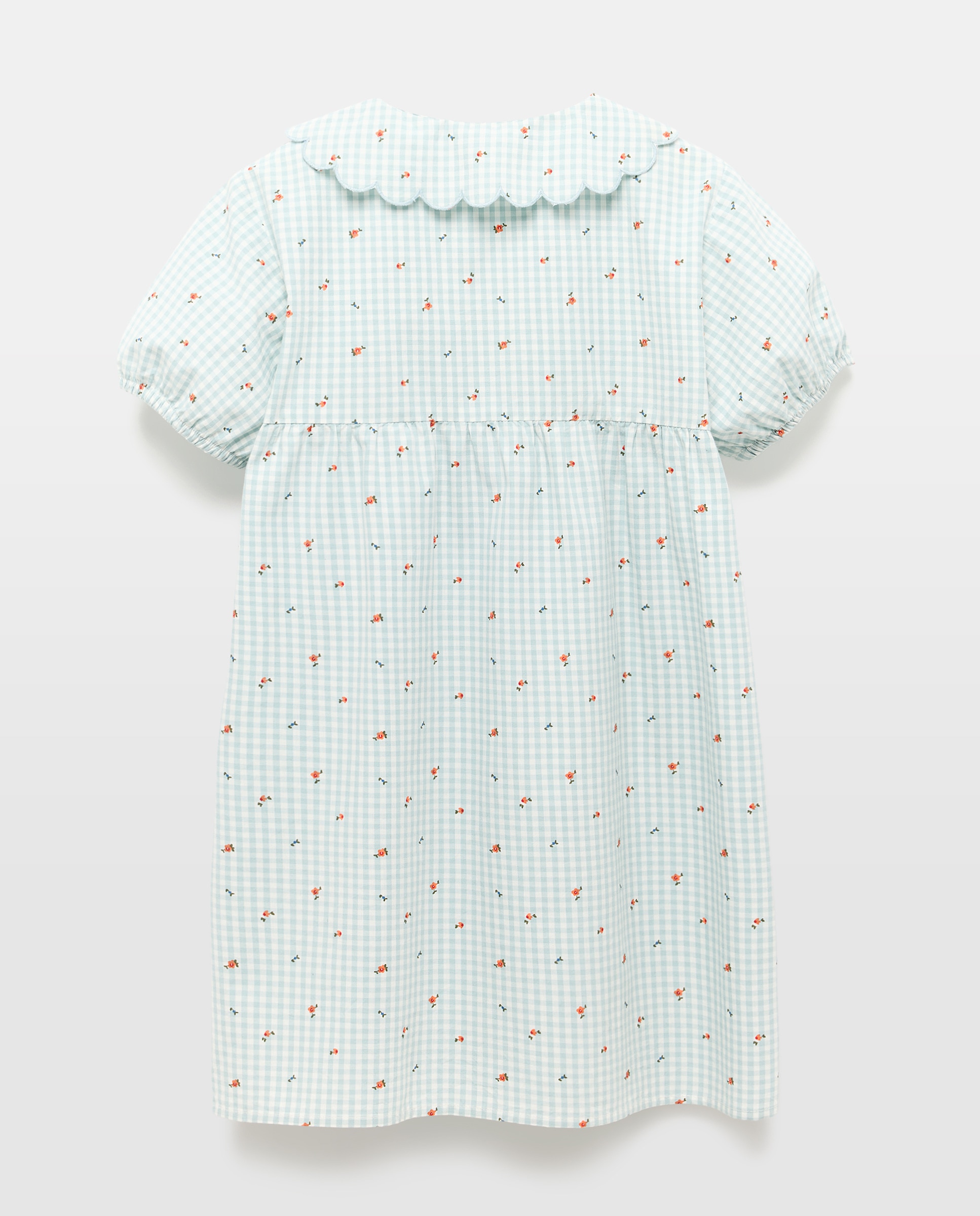 Camisón de niña de popelín vichy 510 Verde claro-2