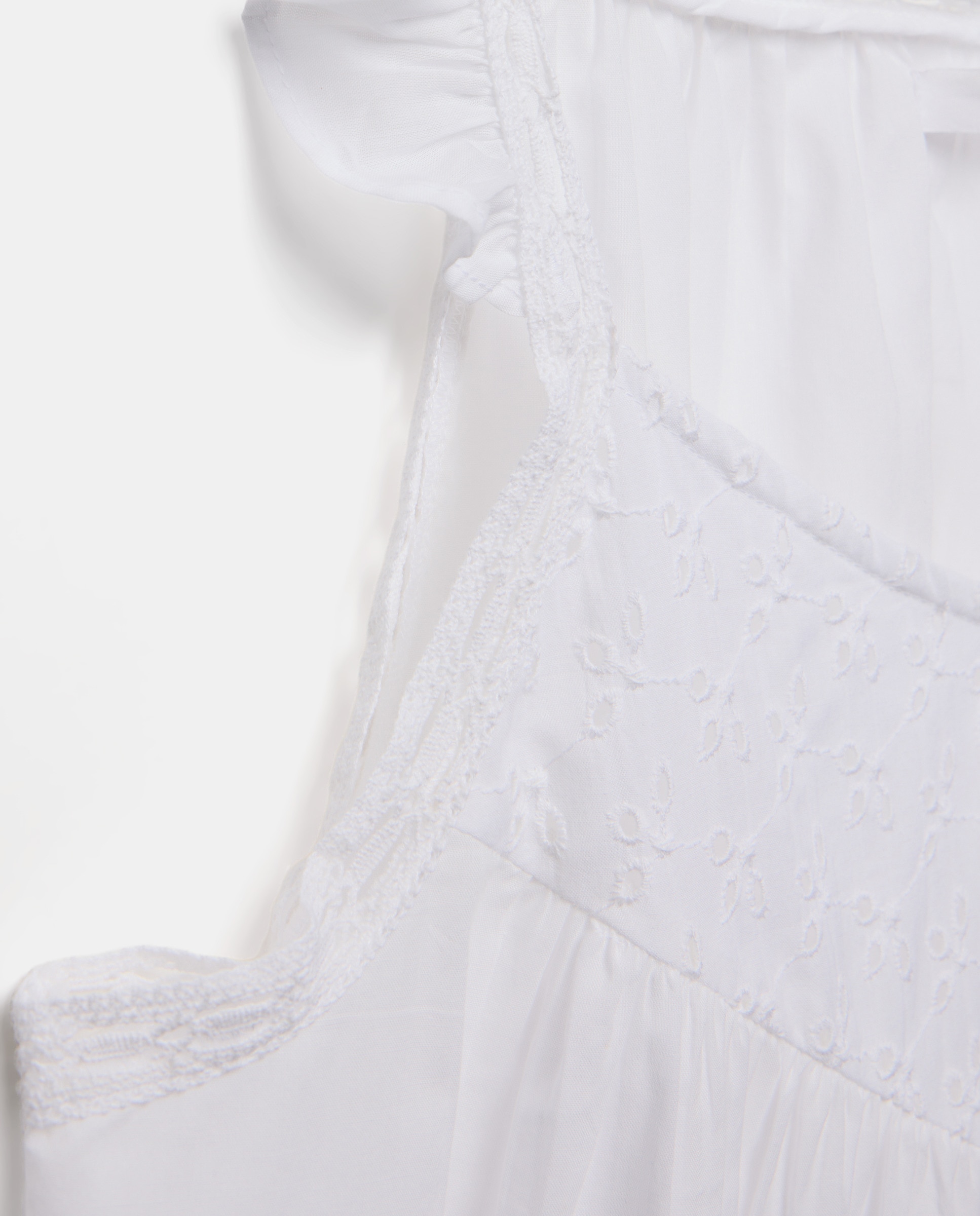 Camisón mujer algodón pico bordado Blanco roto-4