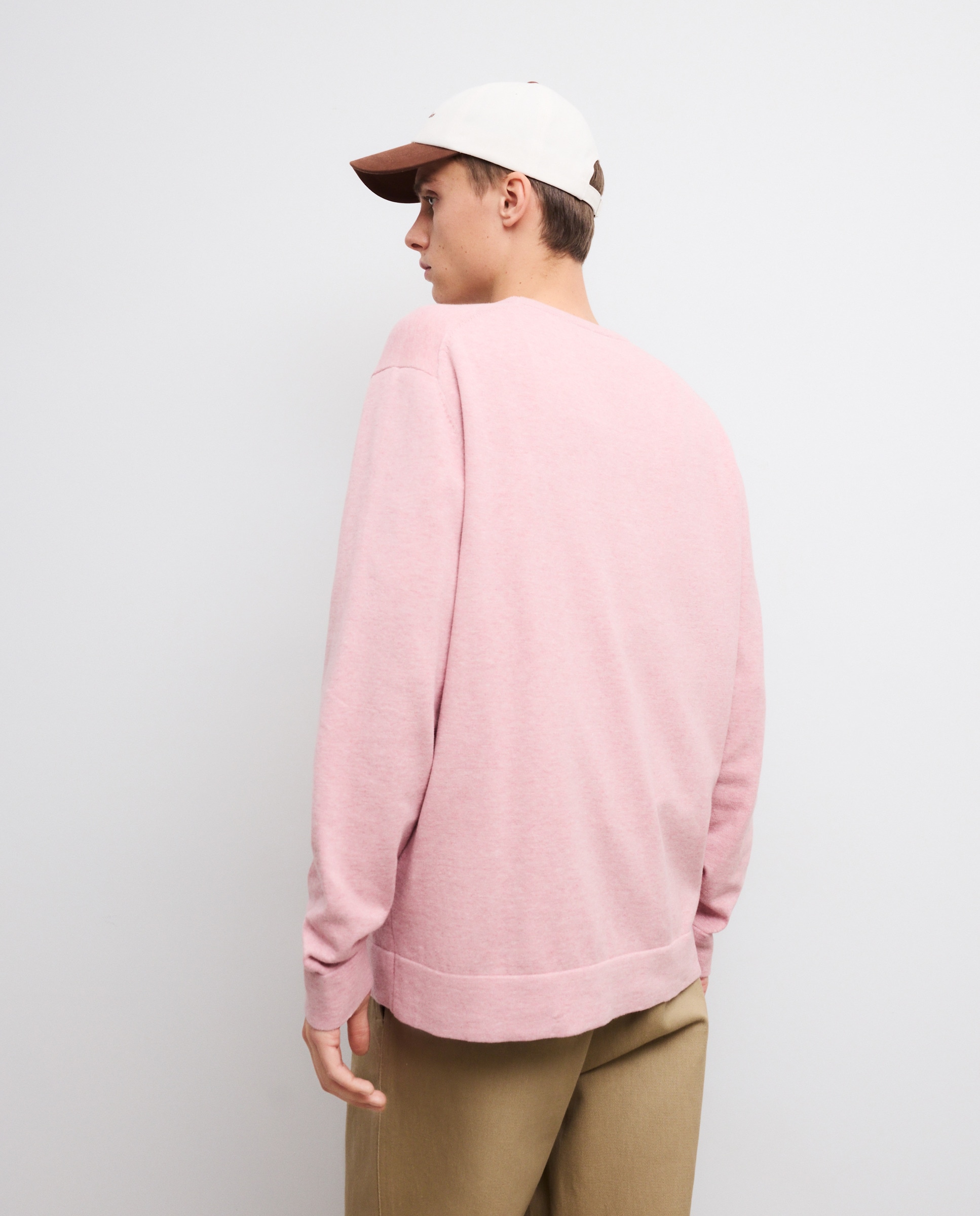 Camisola de Malha Lisa Básica com Decote Redondo Rosa-claro-3