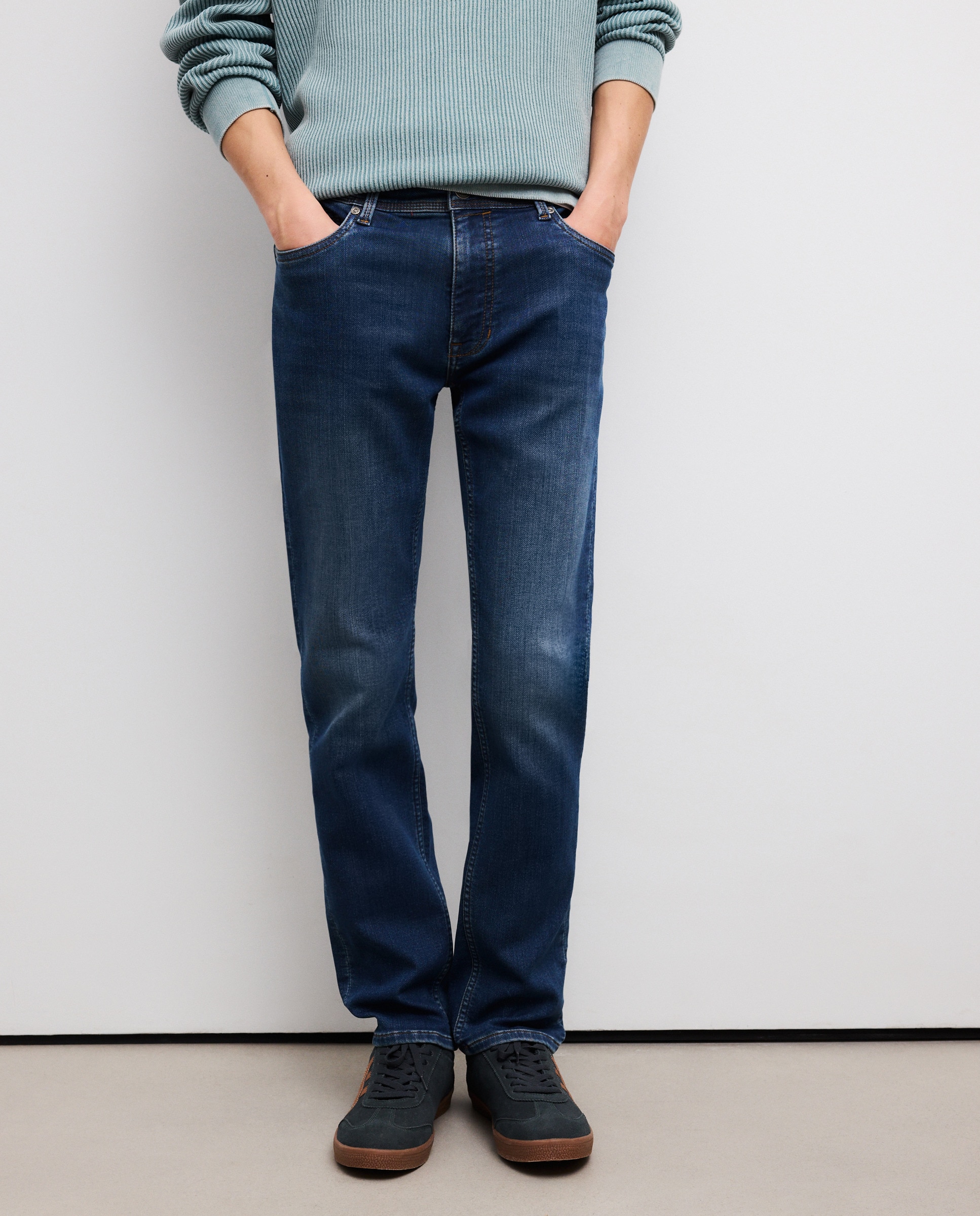 Jeans Slim em Tecido de Malha Azul-escuro-2