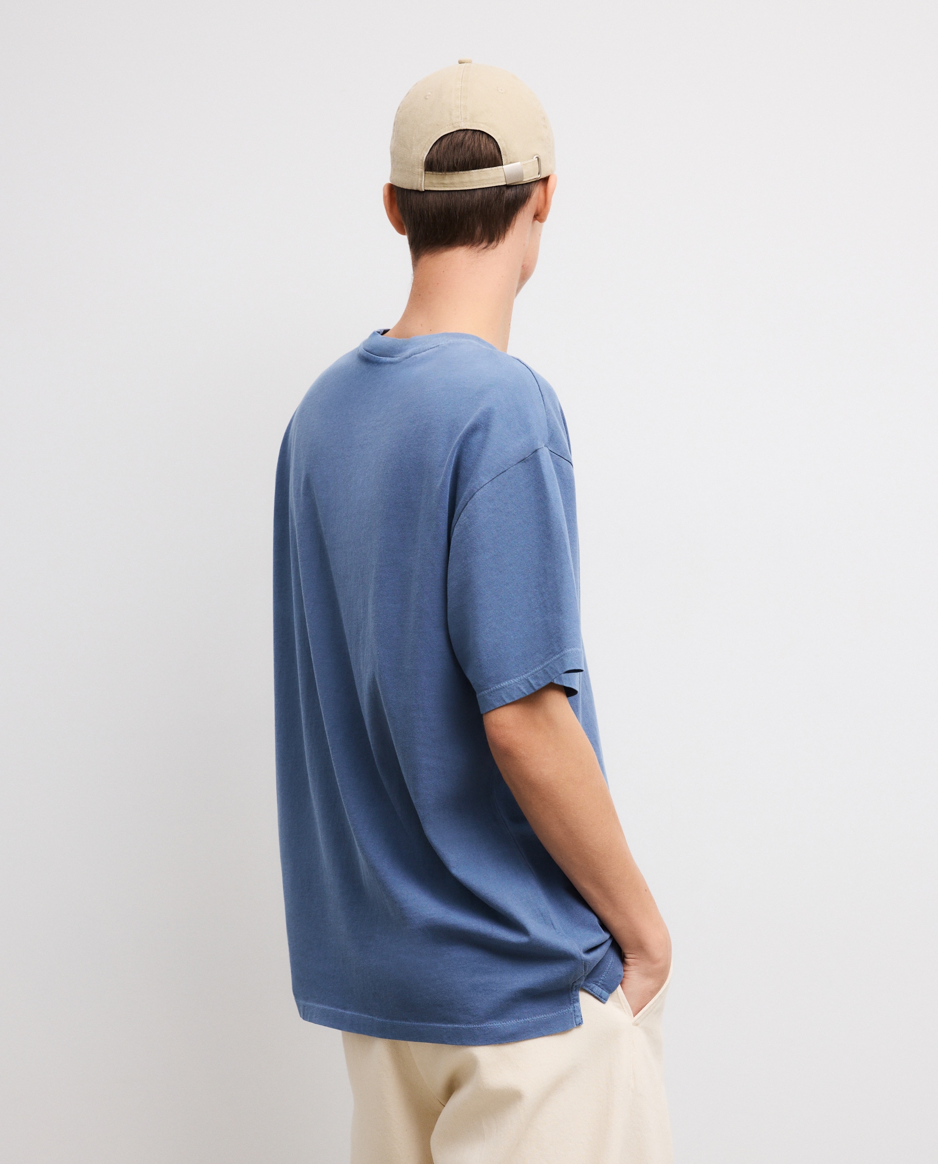 T-shirt de Manga Curta Overdye com Bolso Azul-índigo-3