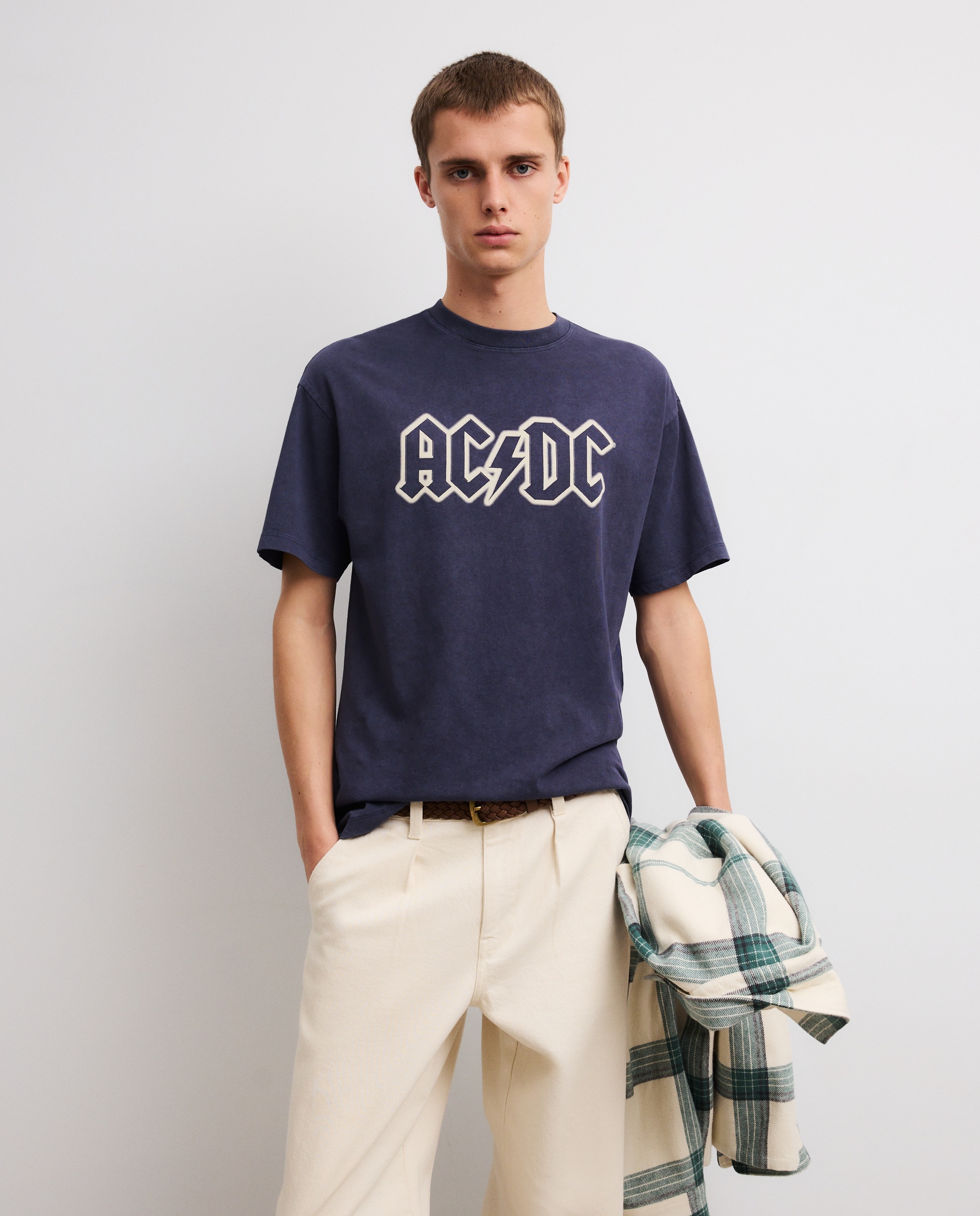 T-shirt de Manga Curta com Estampado de Música ACDC Azul-4