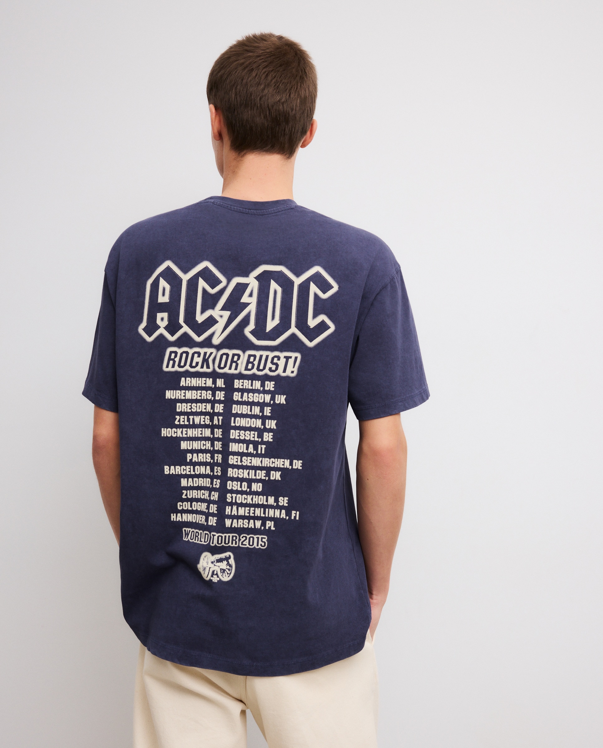 T-shirt de Manga Curta com Estampado de Música ACDC Azul-3