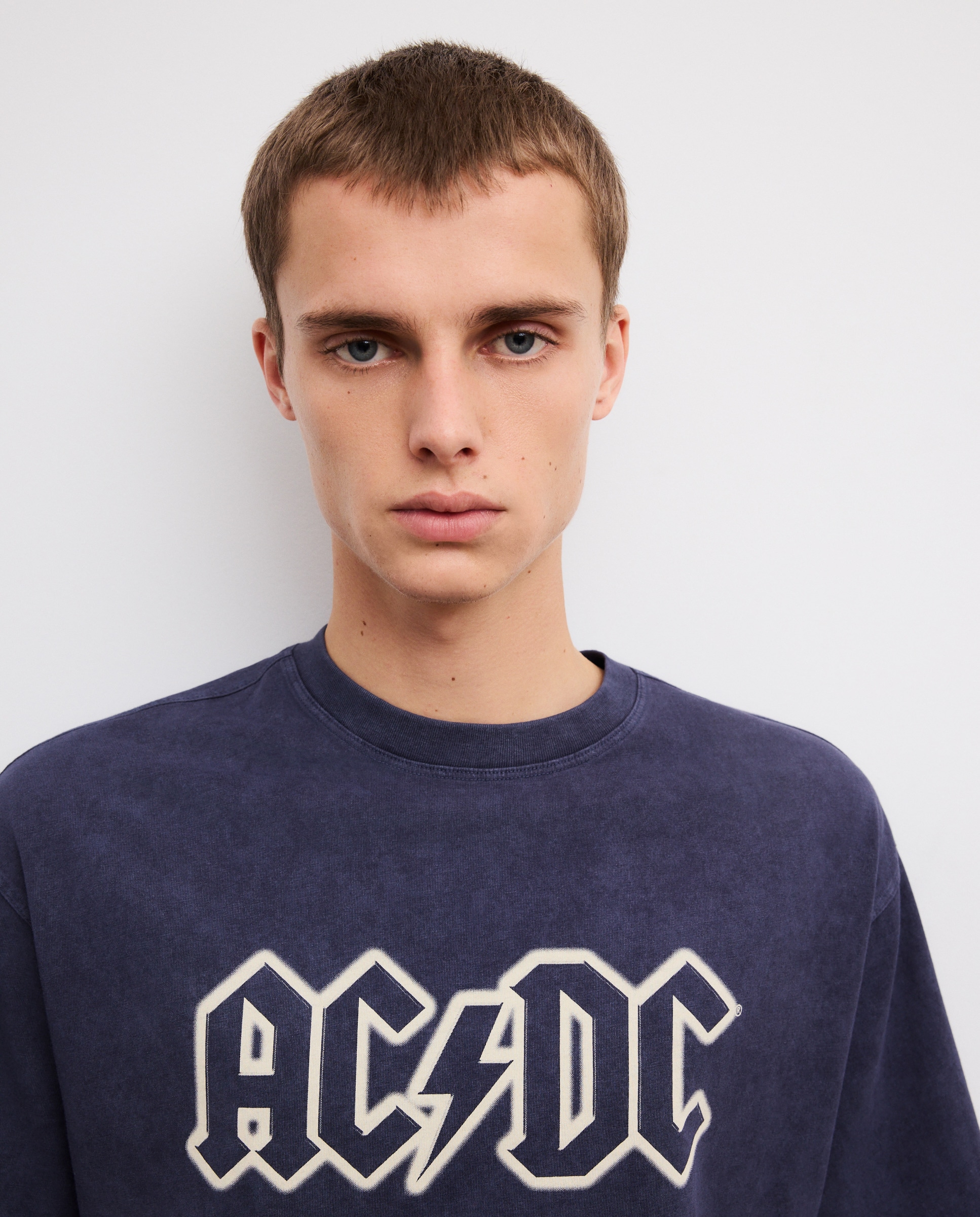 T-shirt de Manga Curta com Estampado de Música ACDC Azul-2