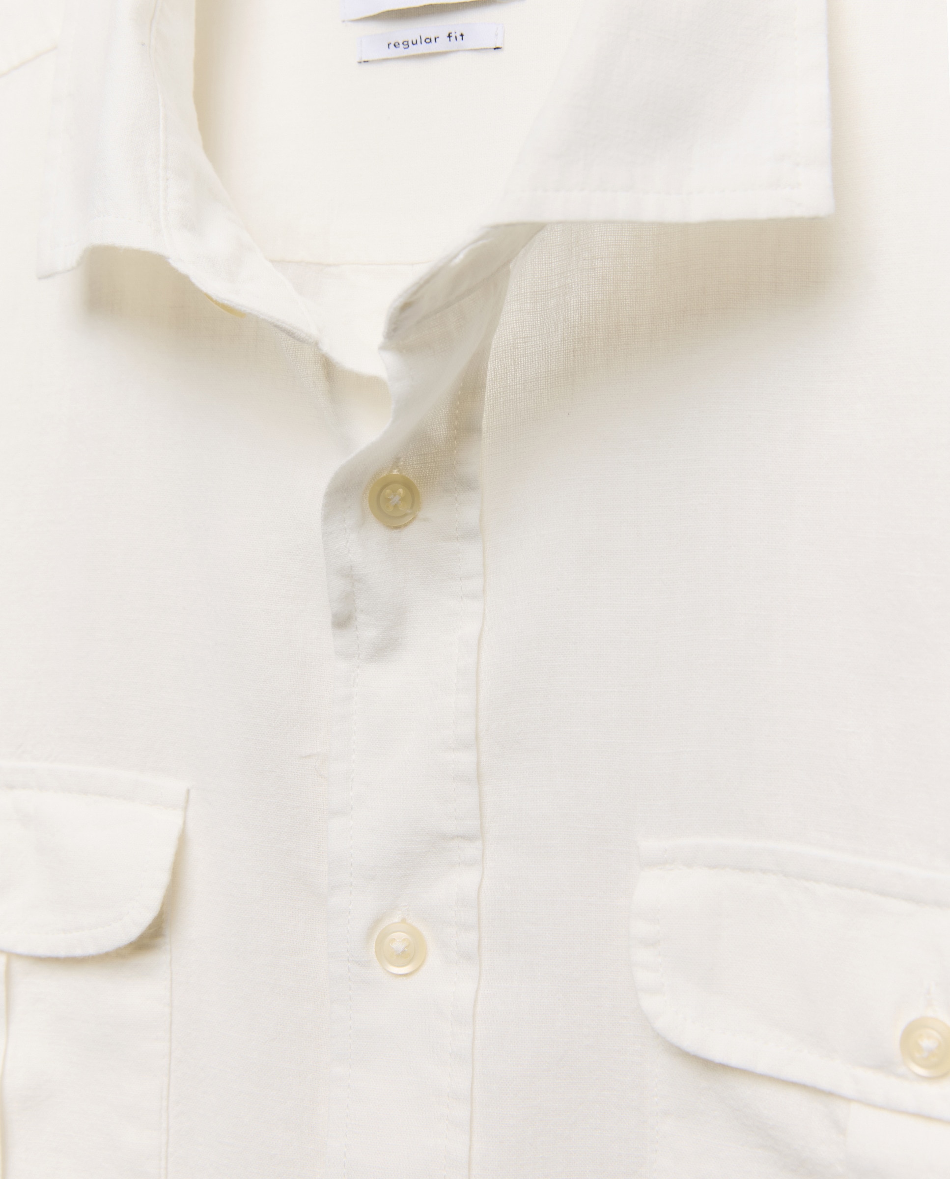 Camisa de Linho e Algodão com Manga Comprida e Bolsos Branco-marfim-6