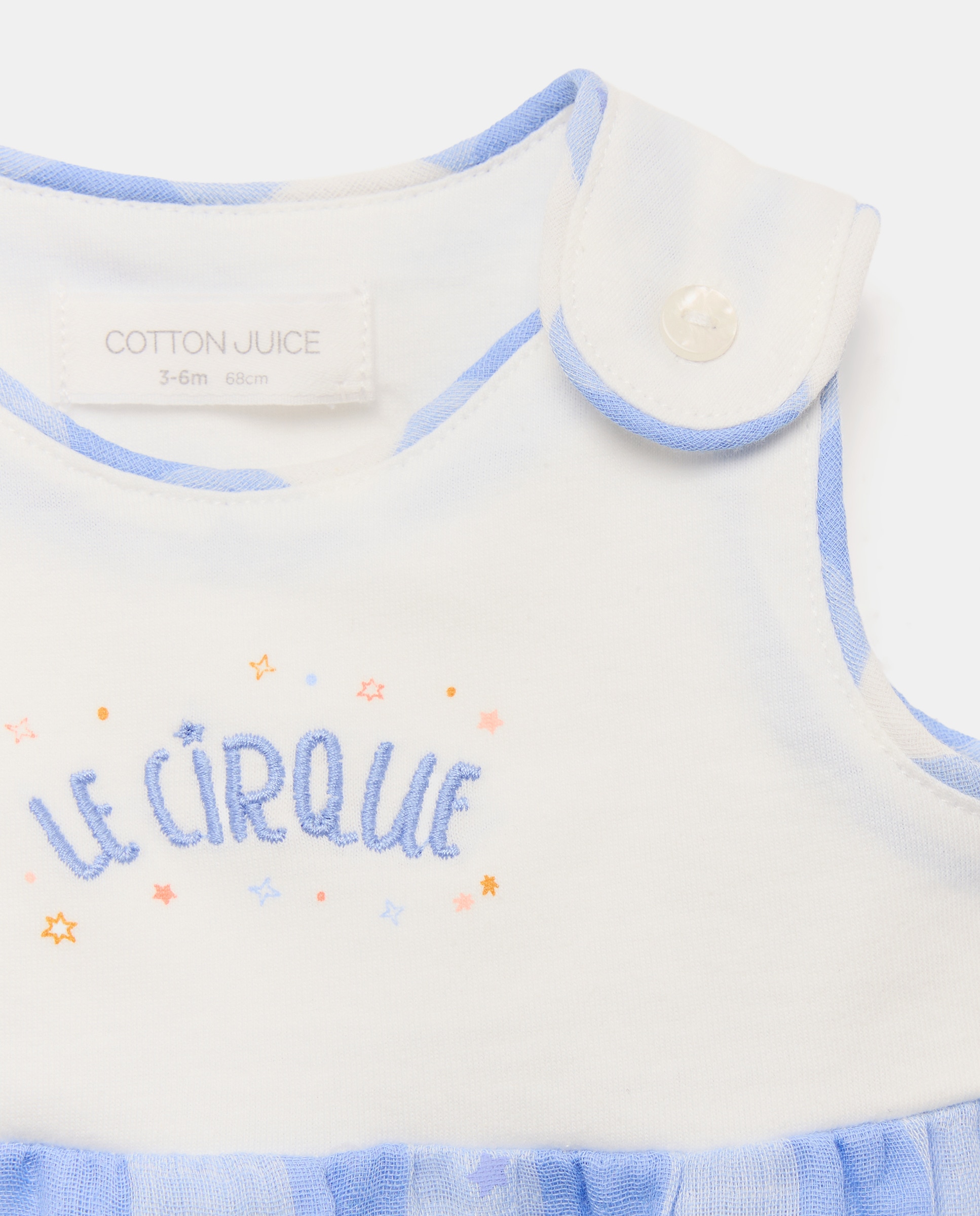 Babygrow Misto de Bebé com Vichy e Bordado Cotton Juice Azul-3