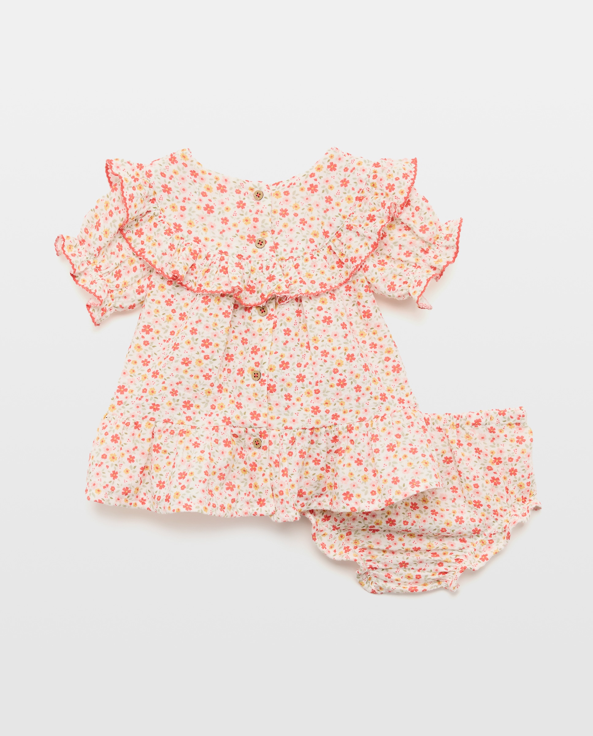 Vestido de Bebé com Manga Curta com Folhos Baby El Corte Inglés Rosa-2