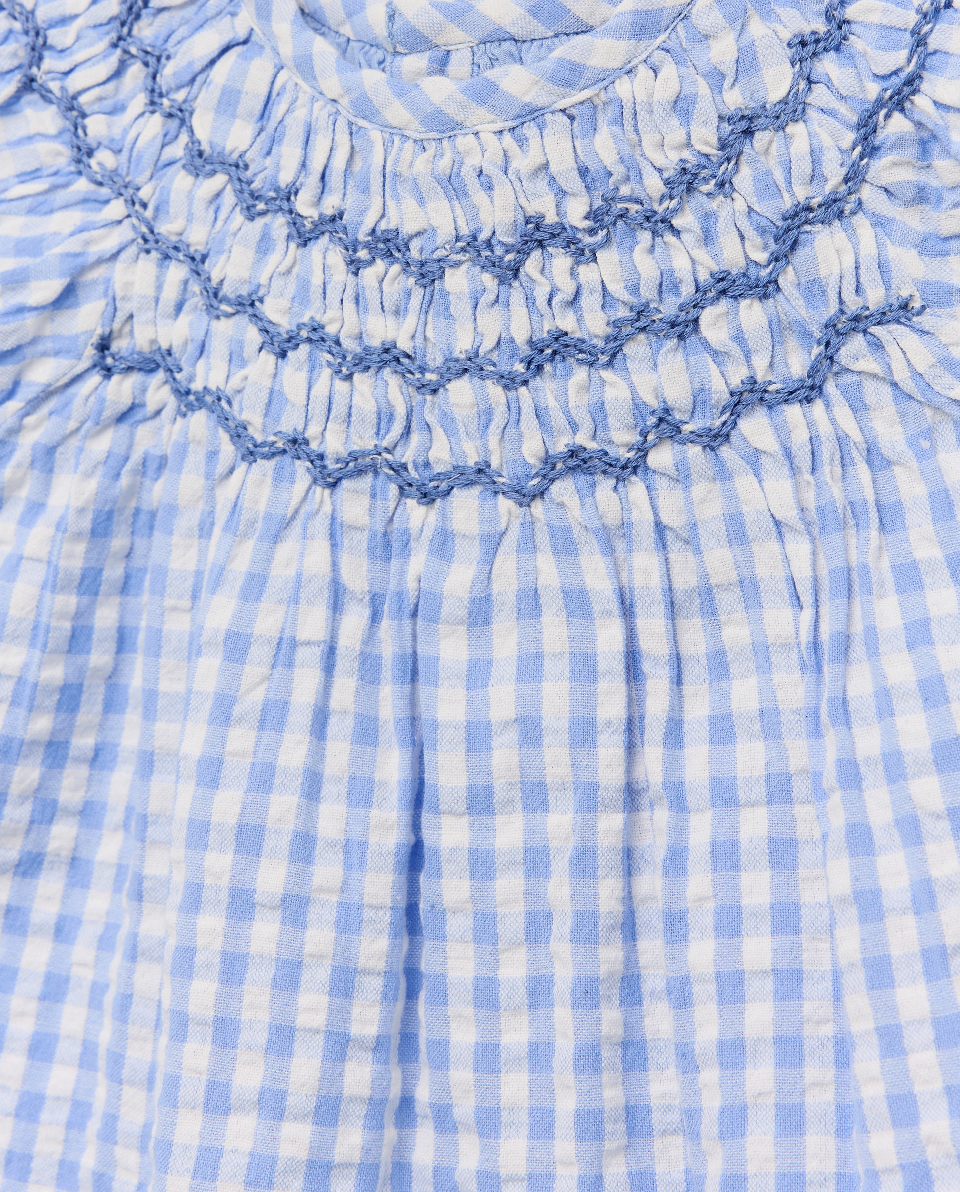 Vestido Vichy de Bebé com Manga Curta Azul-3