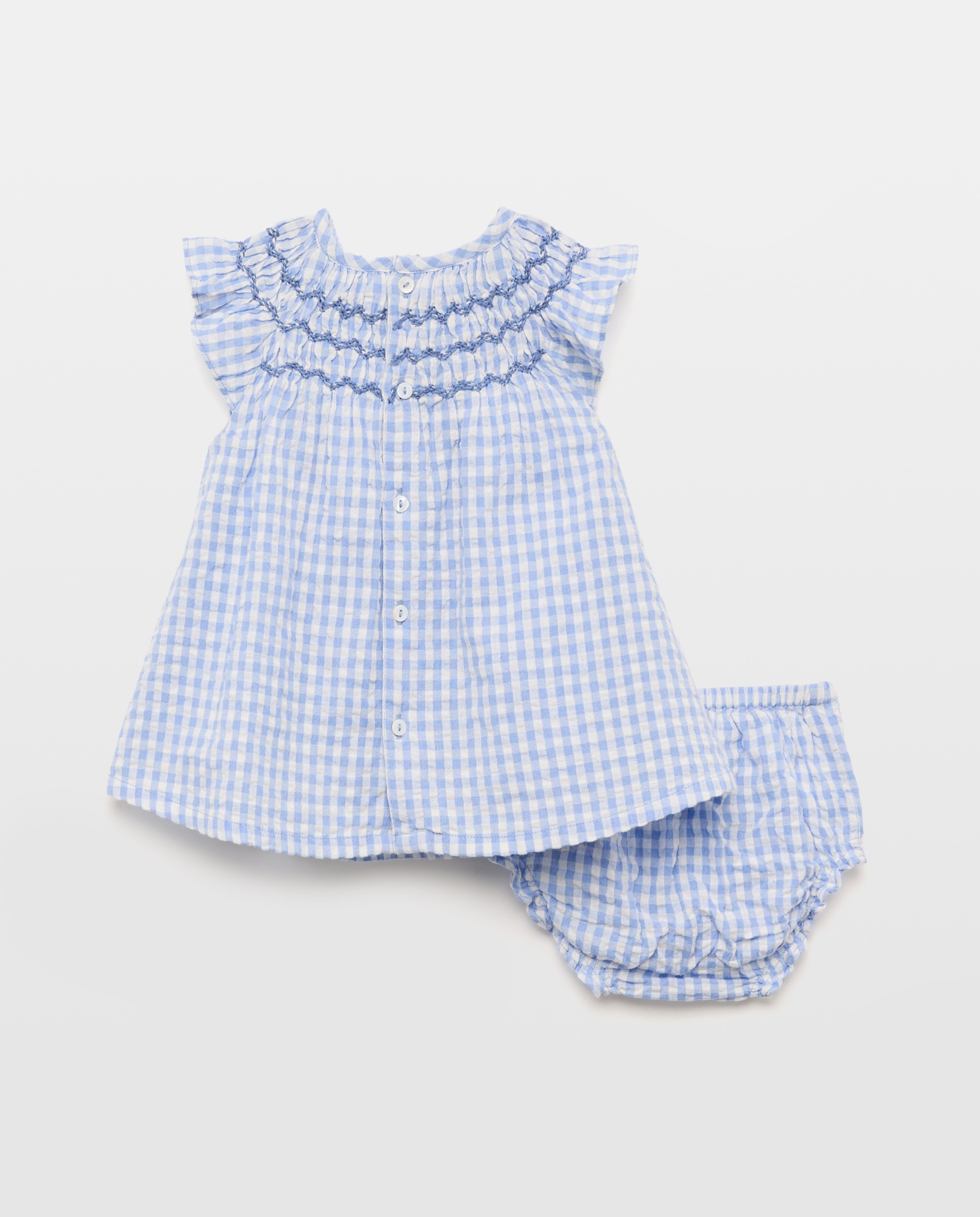 Vestido Vichy de Bebé com Manga Curta Azul-2