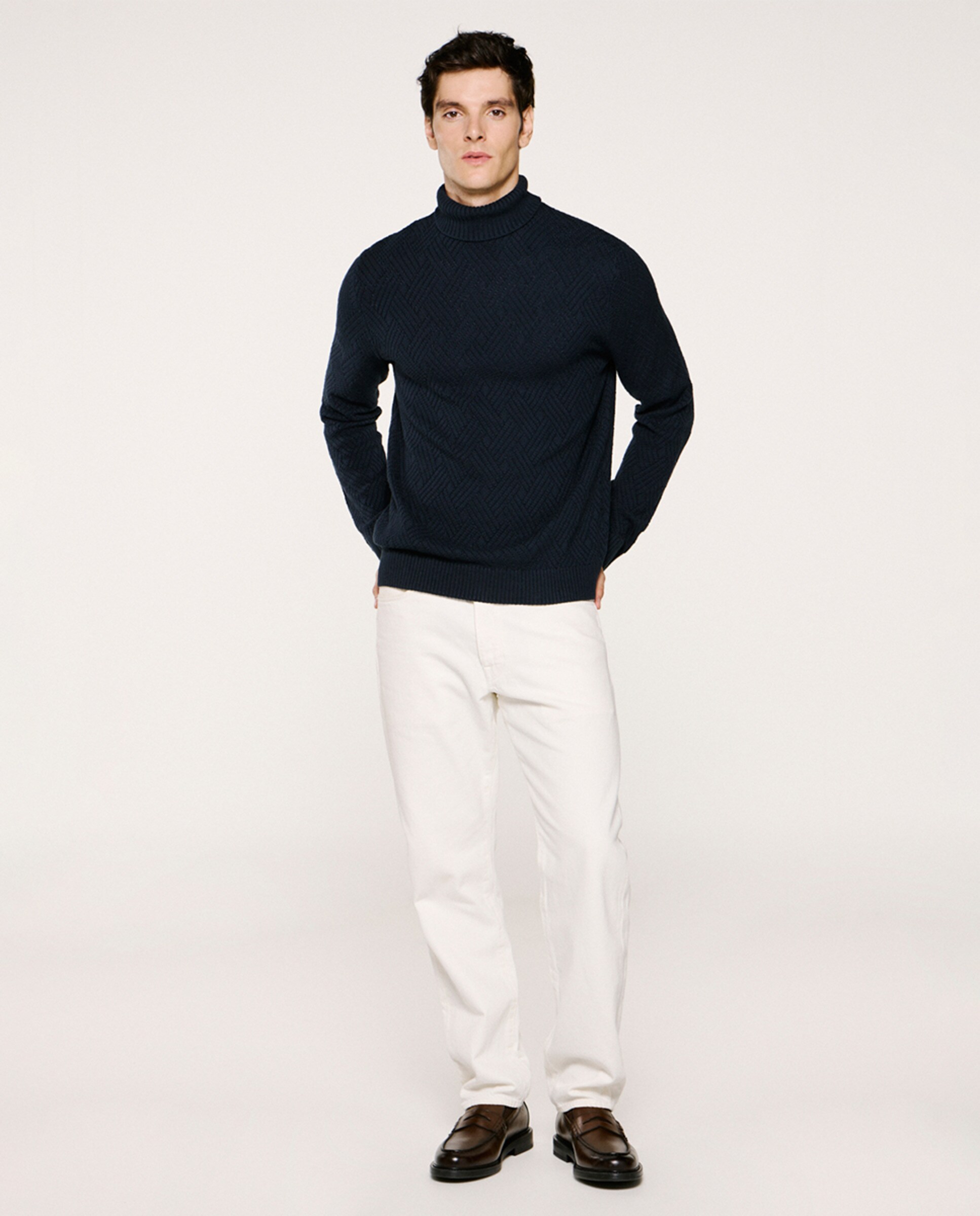 Camisola de Malha com Gola Alta Azul-marinho-5