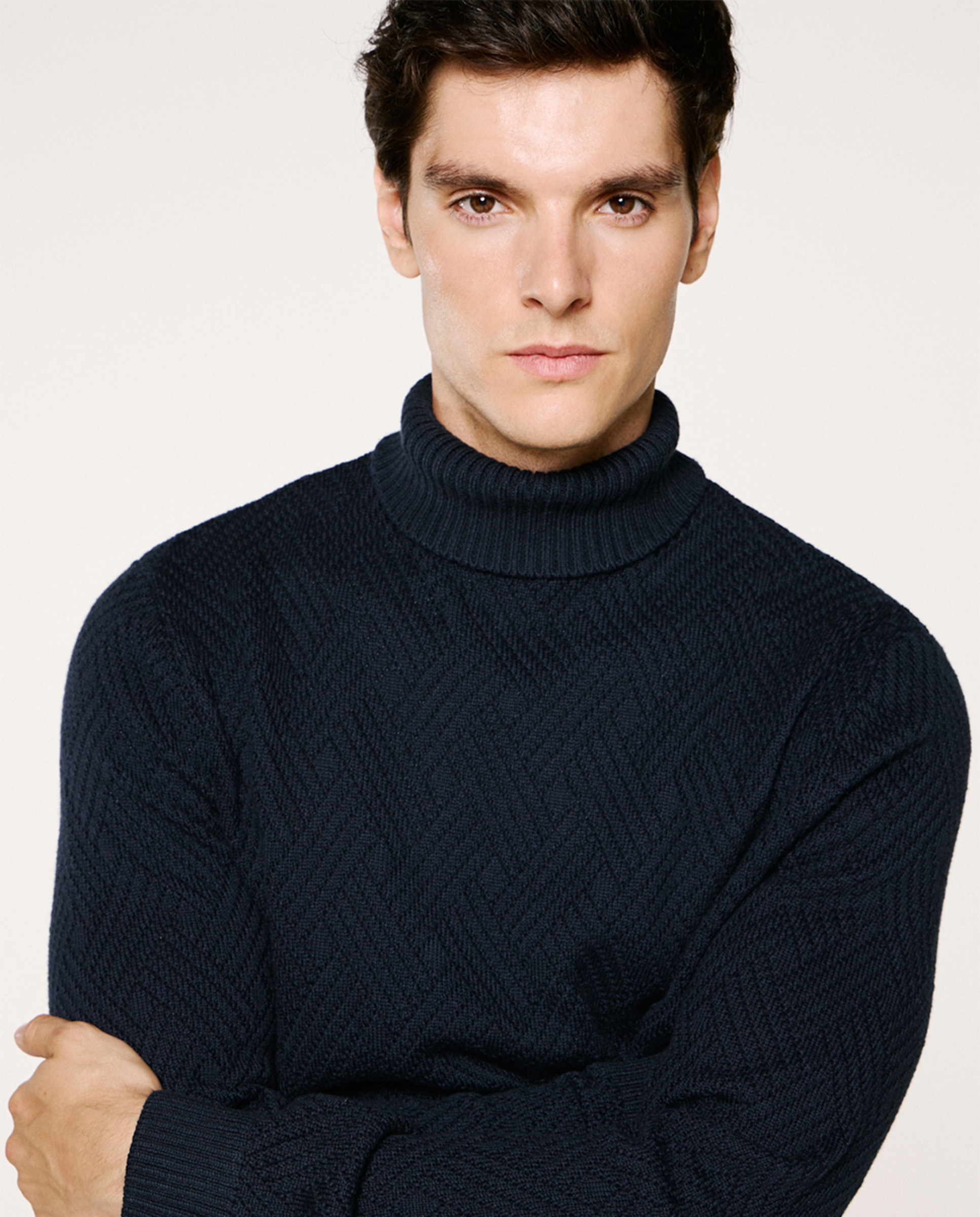 Camisola de Malha com Gola Alta Azul-marinho-3