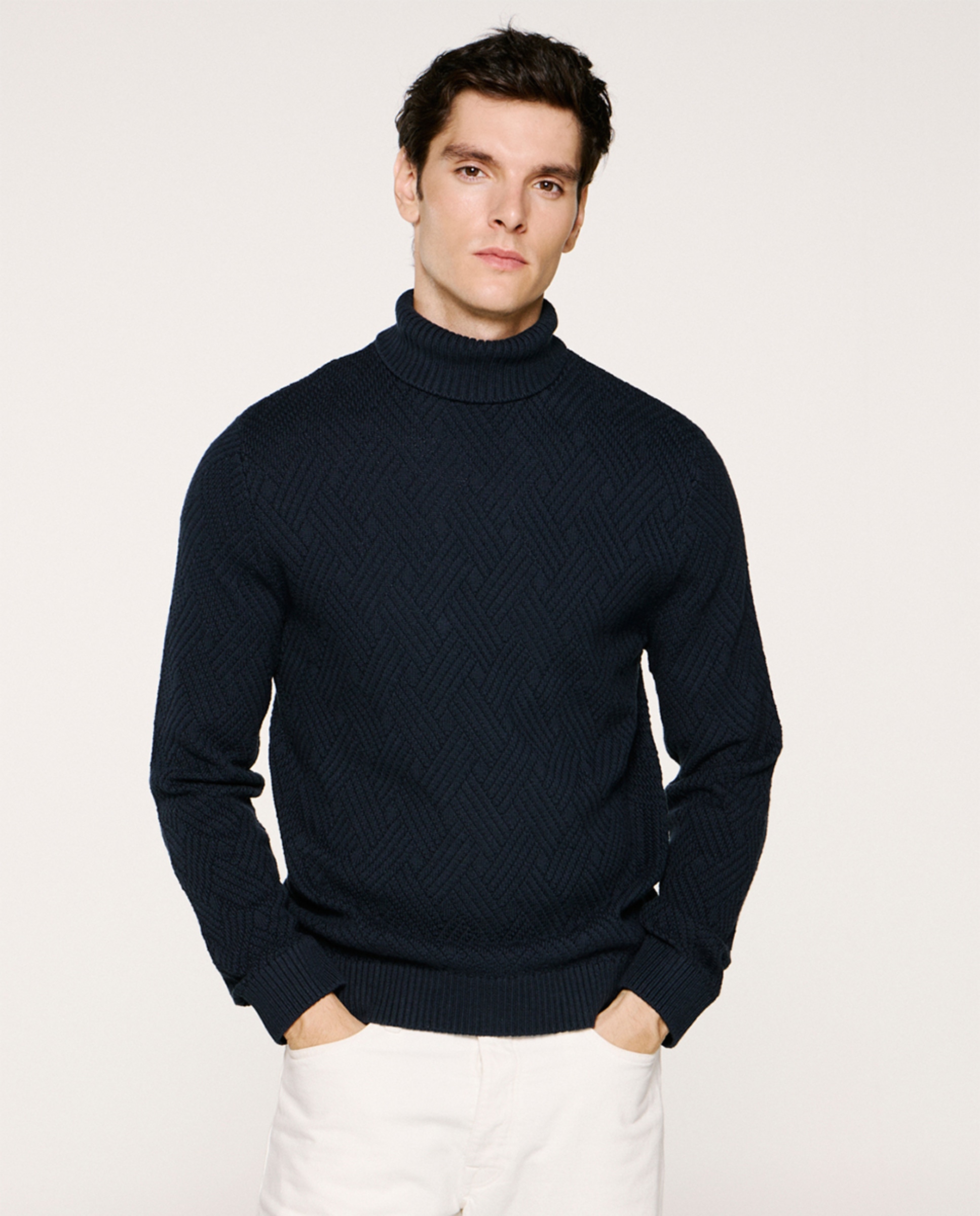 Camisola de Malha com Gola Alta Azul-marinho-1