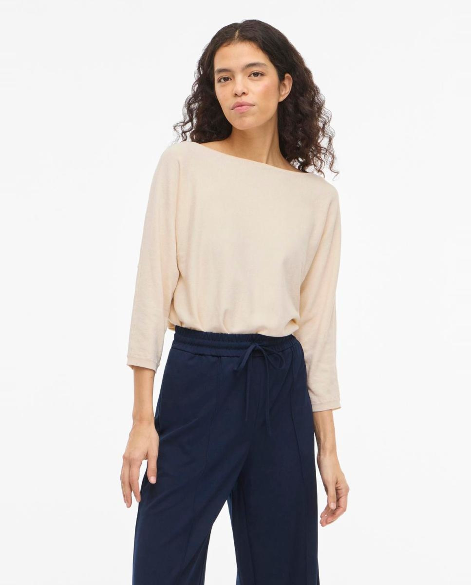 Top de punto mujer manga 3/4 - Vila - Beige Beige-1
